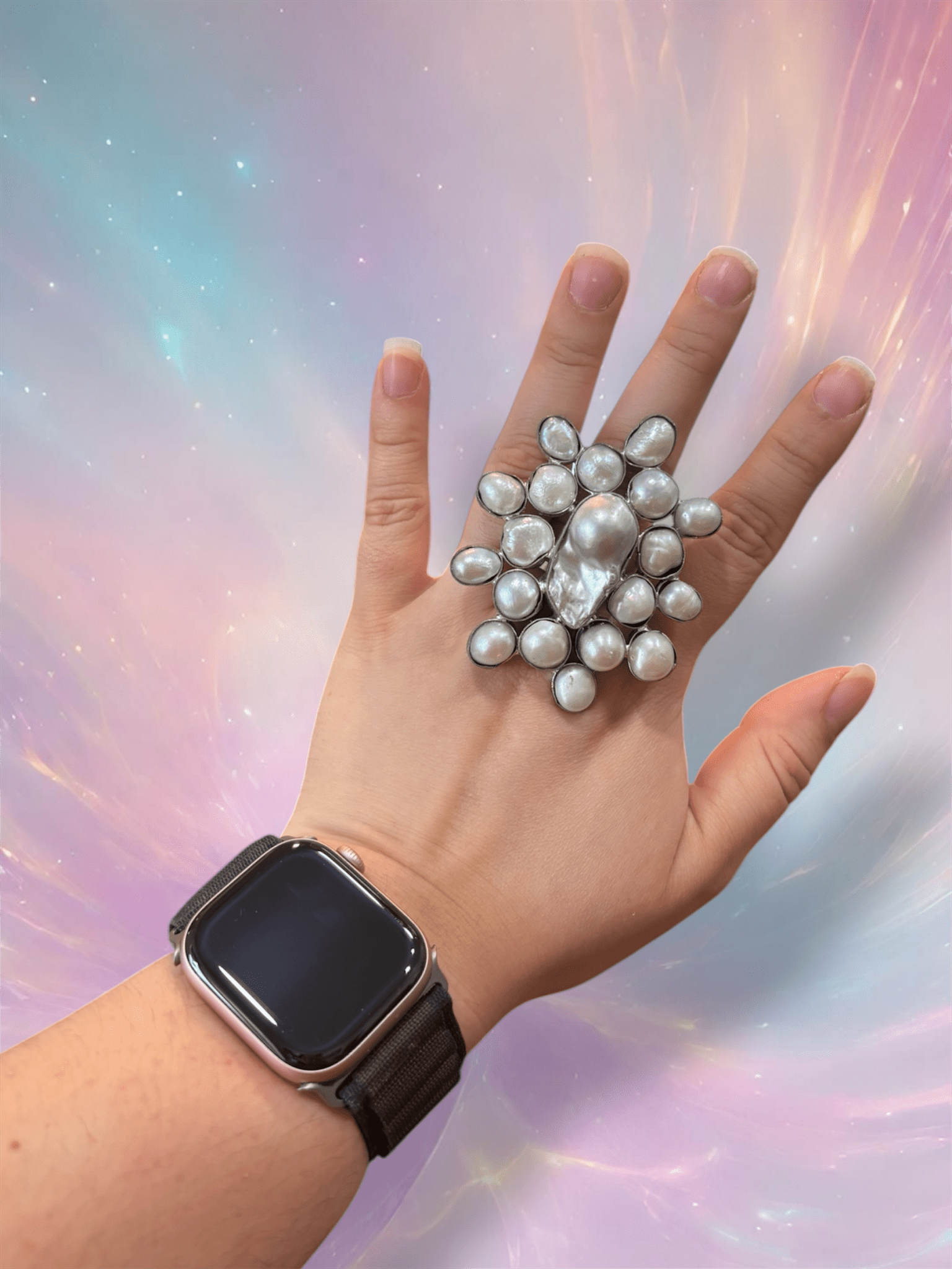 Preorder - Silver Baroque Pearl Adjustable Ring - ivyandlavyboutique A Rare Bird Shop