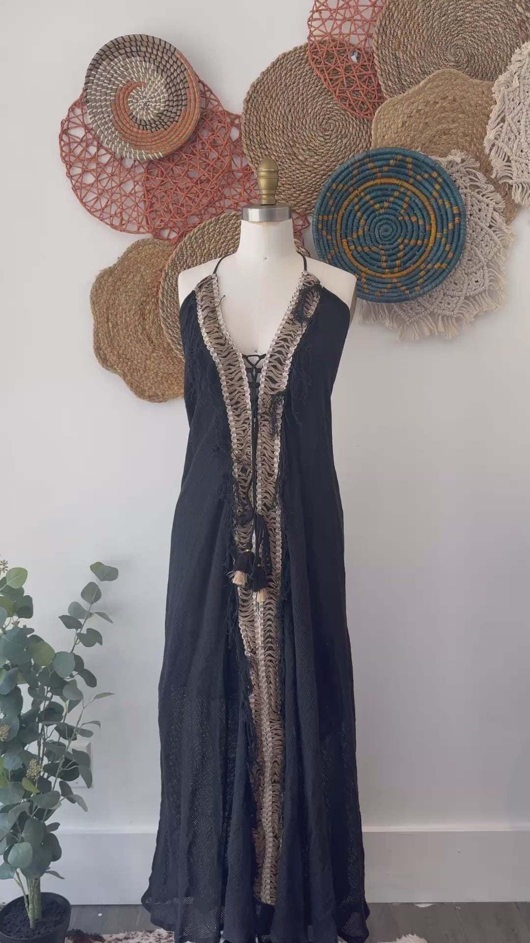 Summer Sunshine Beached Mesh Cotton Tie Neck Maxi w/ Open Back