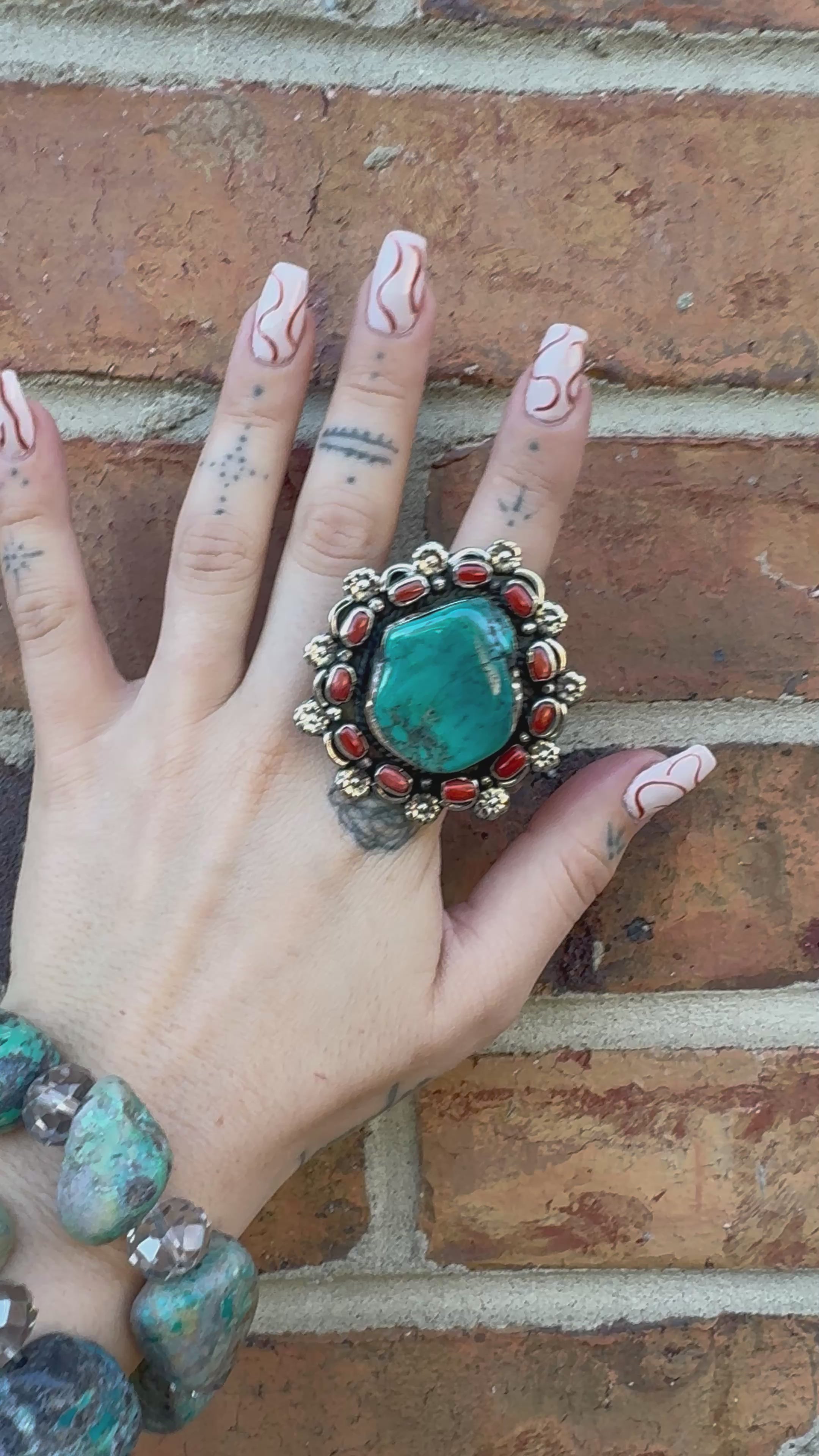 Combo 3 - Chunky Turquoise & Carnelian Ring