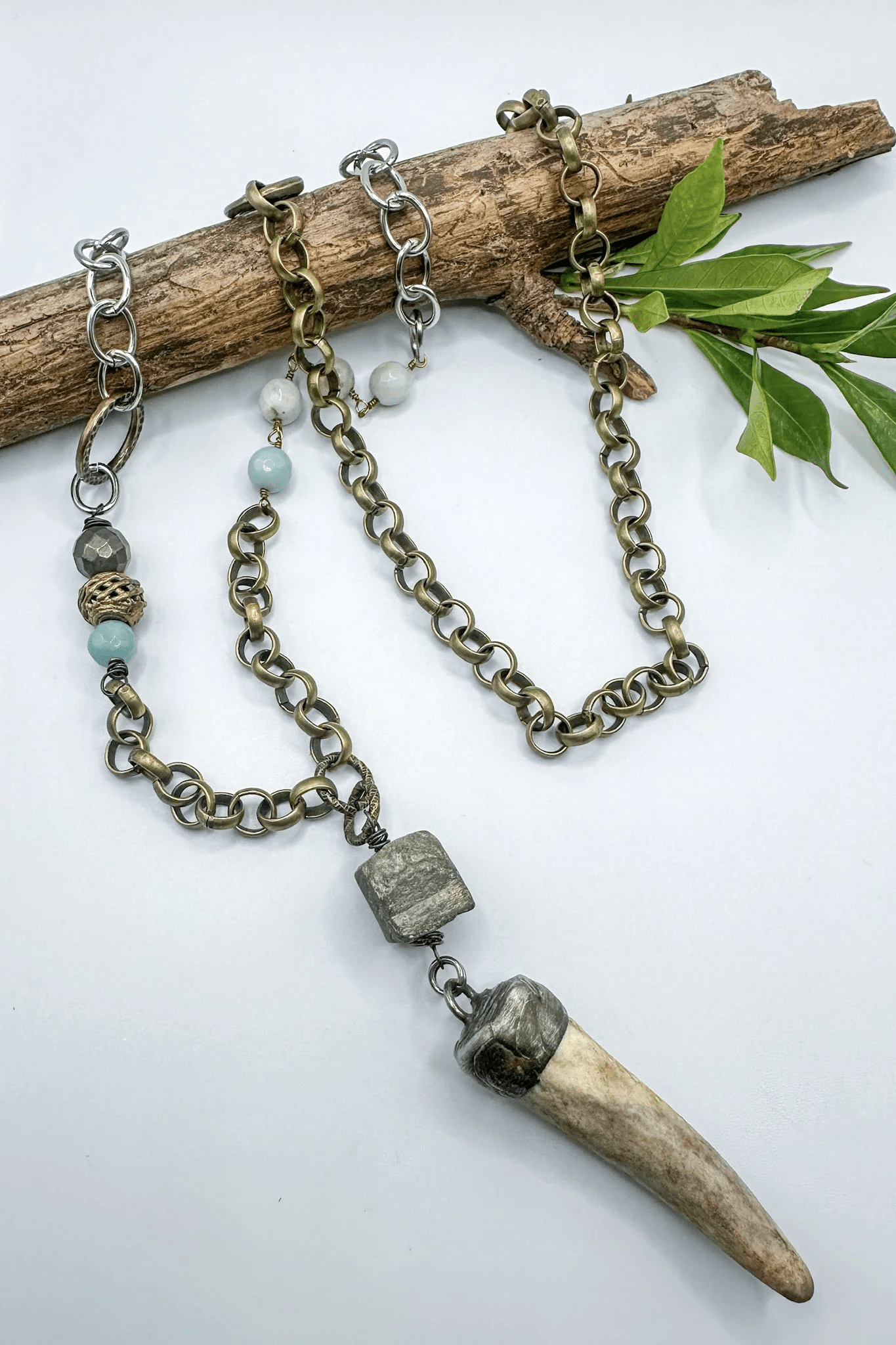 Pyrite Bone Horn Boho Necklace - ivyandlavyboutique Spirit Lala