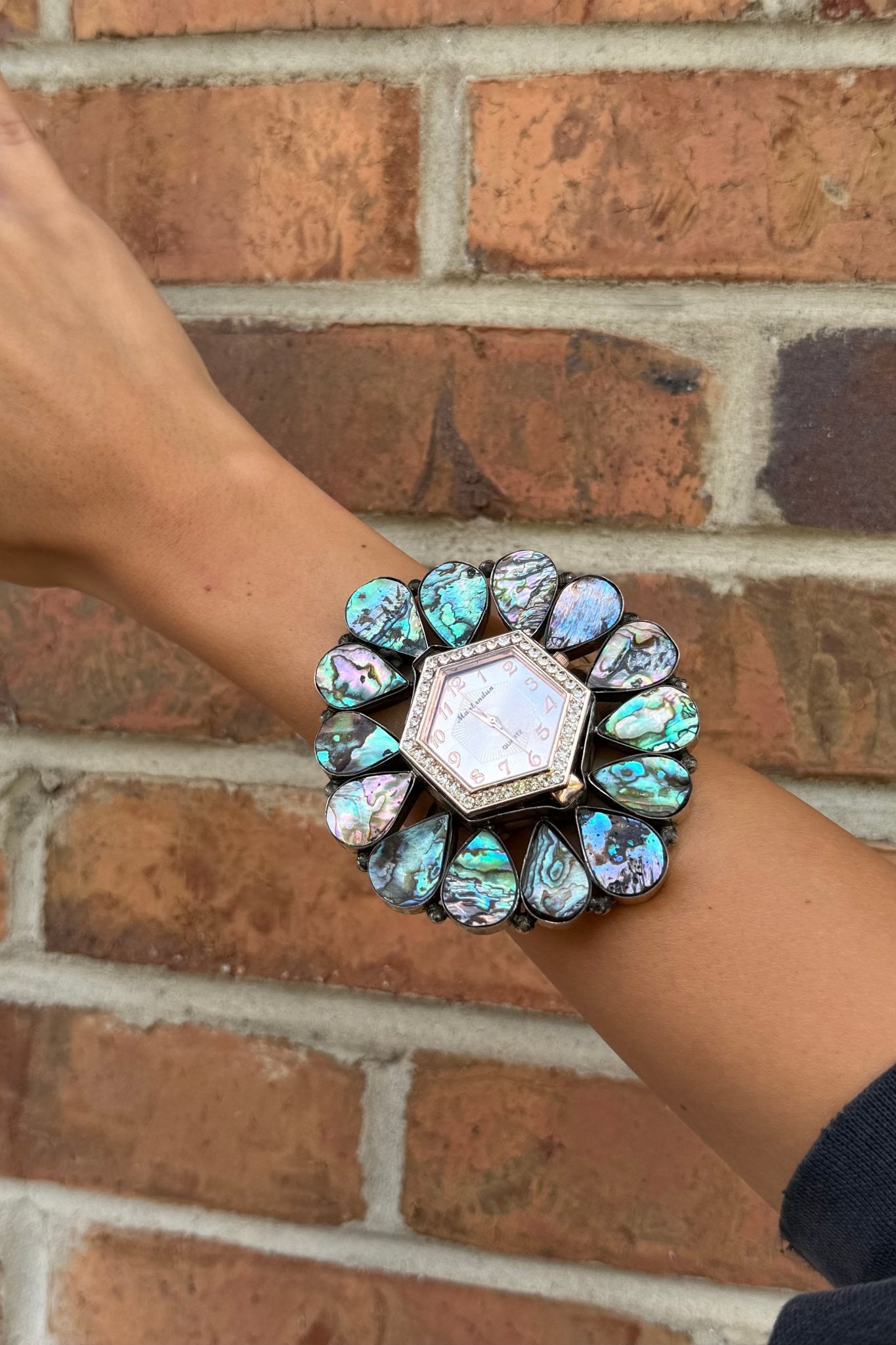 QUARTZ Bedazzled Watch Cuff/Color Swirl - ivyandlavyboutique ivyandlavyboutique