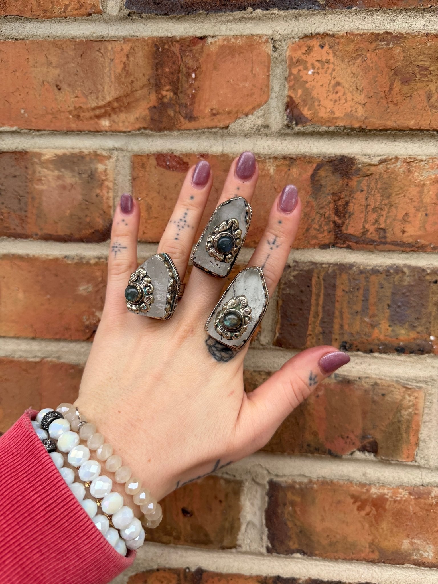 Quartz Stone Midi Ring w/ Laboradite - ivyandlavyboutique ivyandlavyboutique