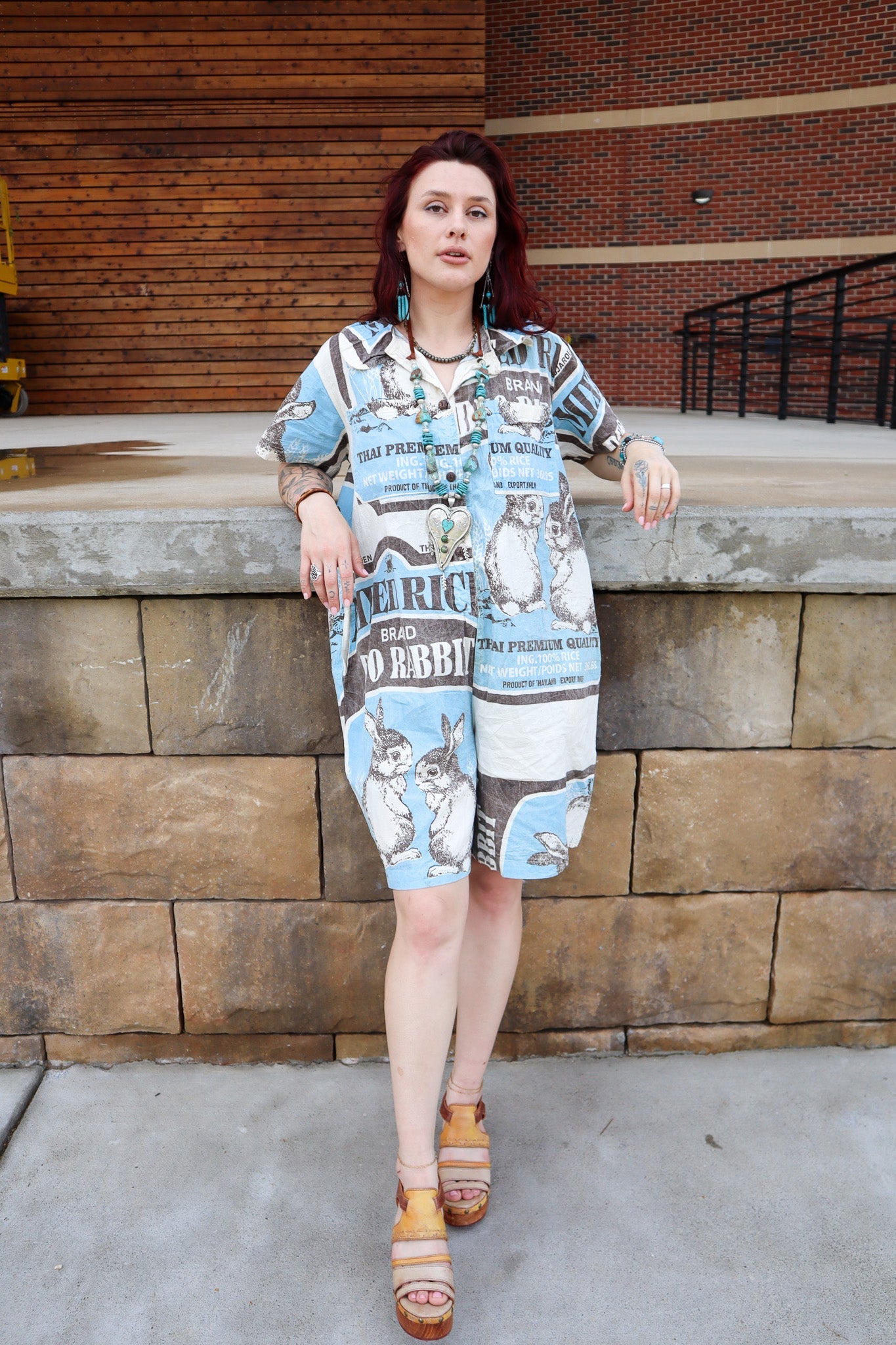 Rabbit Mischief Cotton Shirt Romper Flour Sack - ivyandlavyboutique Kathmandu Imports