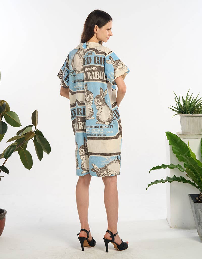 Rabbit Mischief Cotton Shirt Romper Flour Sack - ivyandlavyboutique Kathmandu Imports