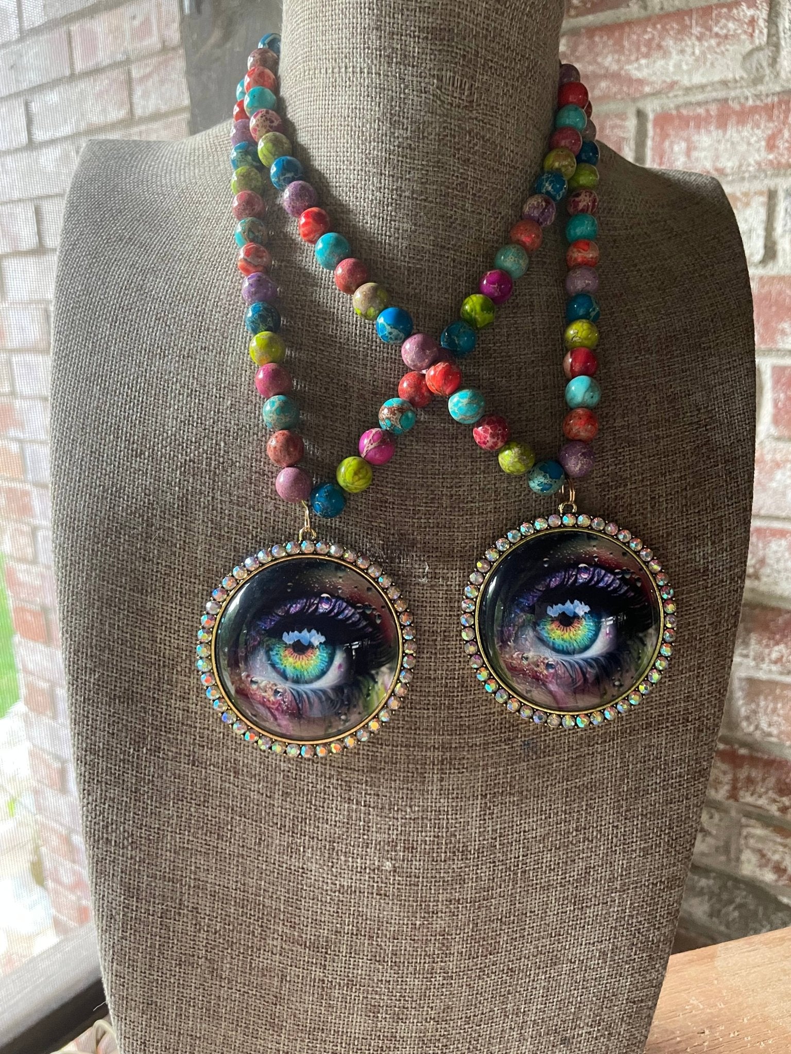Rainbow EYE and Genuine Jasper beads Necklace - ivyandlavyboutique Gypsy South