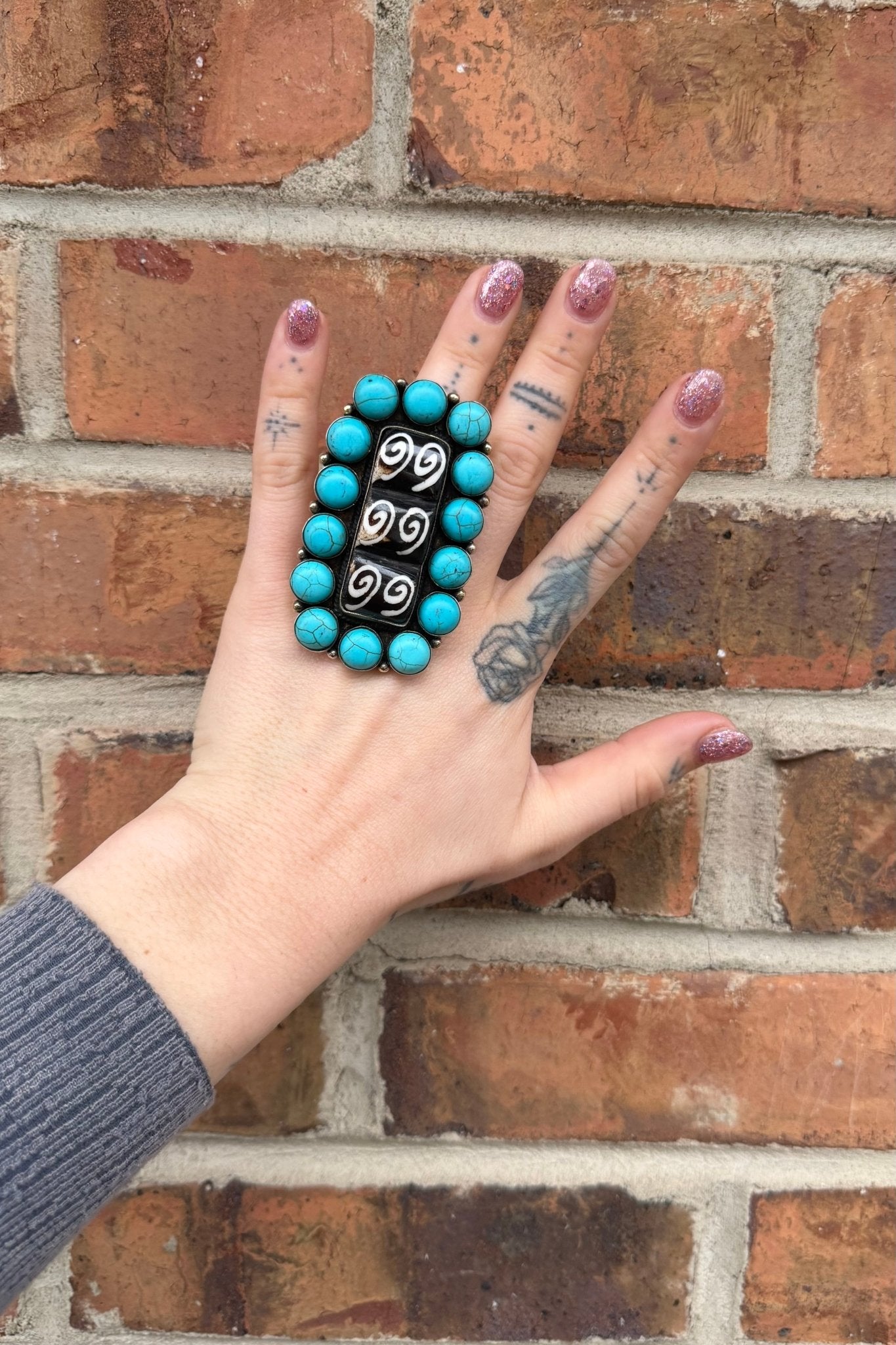 Rectangle Black Swirls Ring - ivyandlavyboutique ivyandlavyboutique