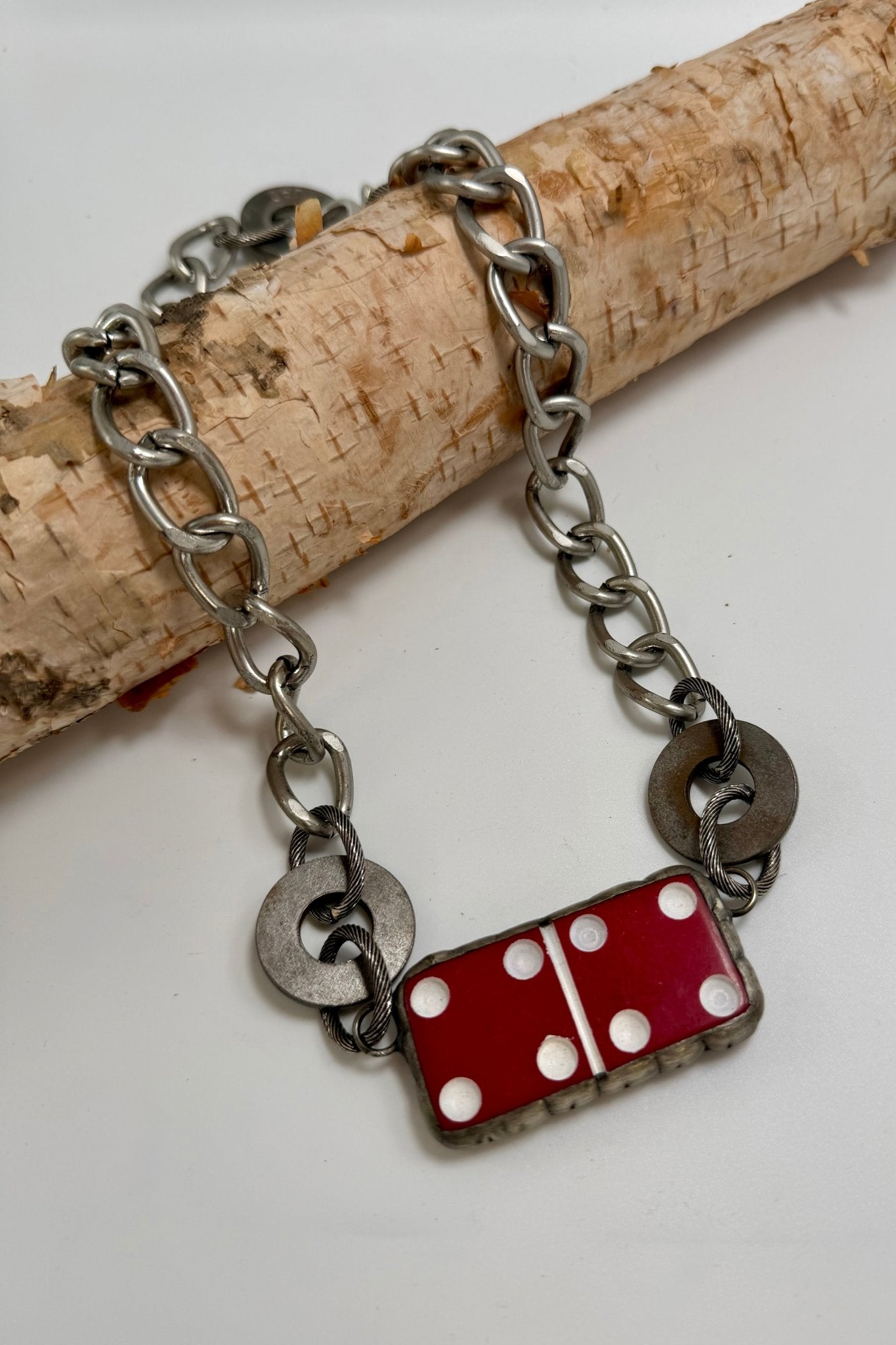 Red Budweiser Domino Necklace - ivyandlavyboutique Art by Amy