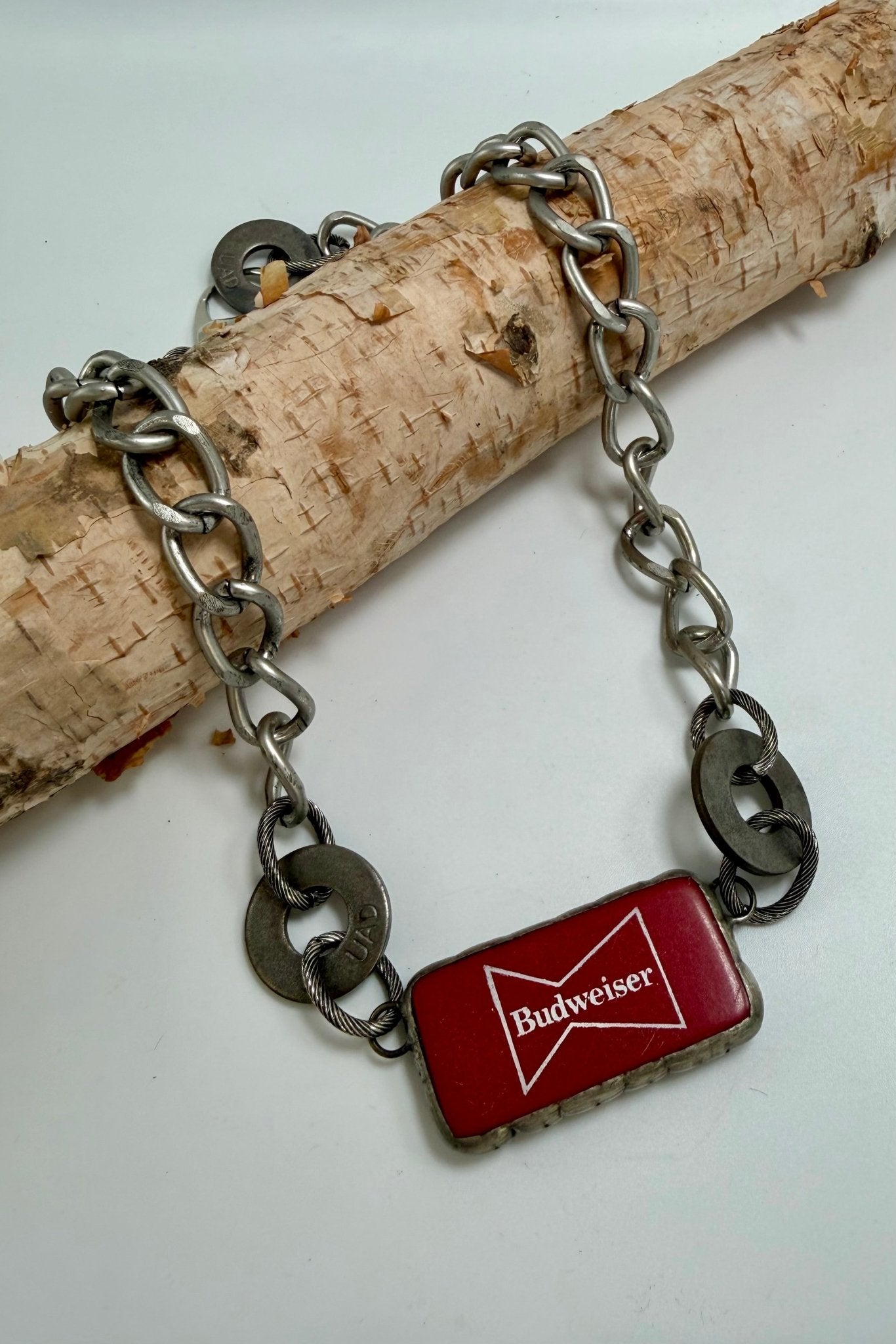 Red Budweiser Domino Necklace - ivyandlavyboutique Art by Amy