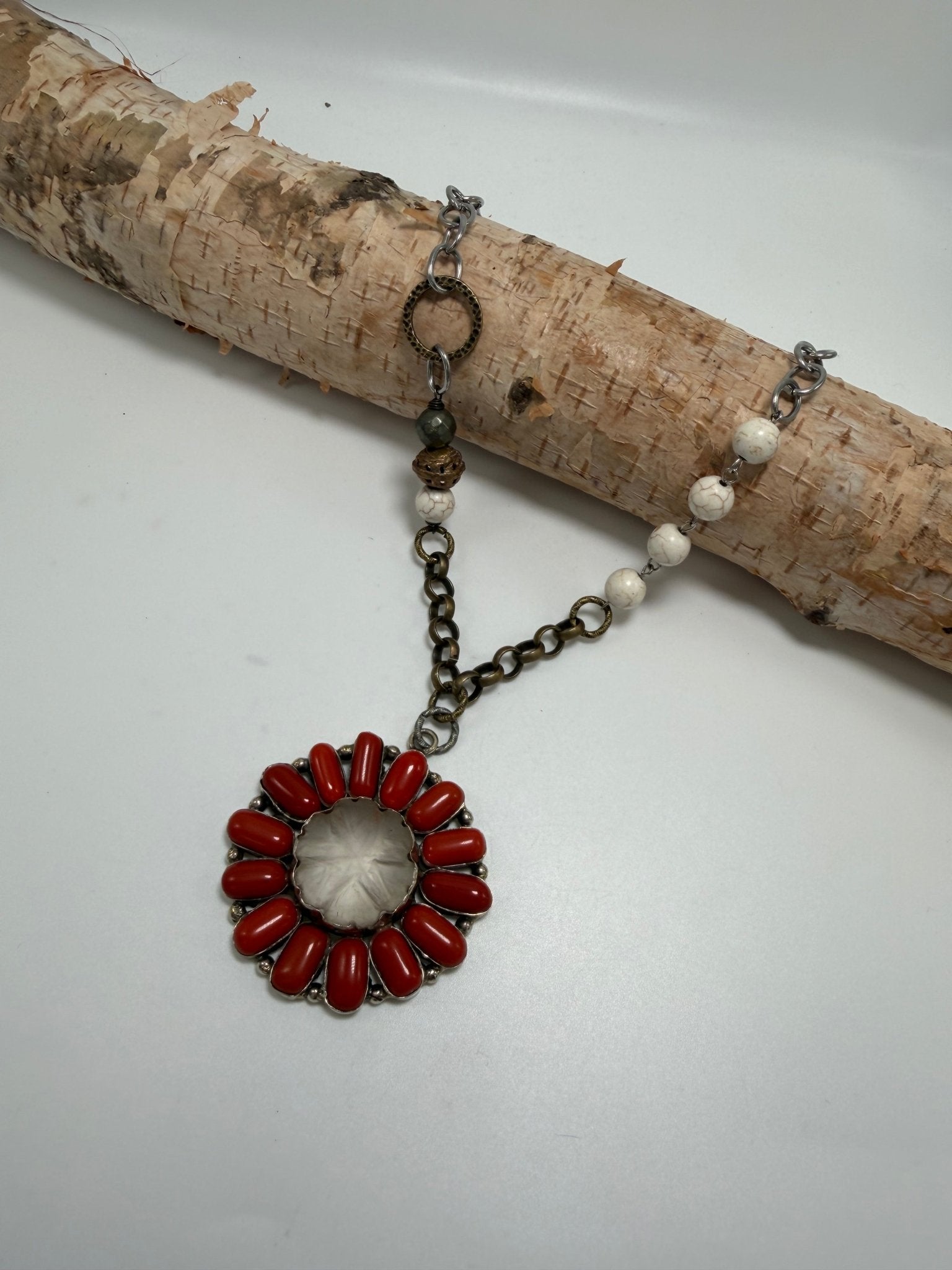 Red Flower Statement Handmade Necklace - ivyandlavyboutique ivyandlavyboutique