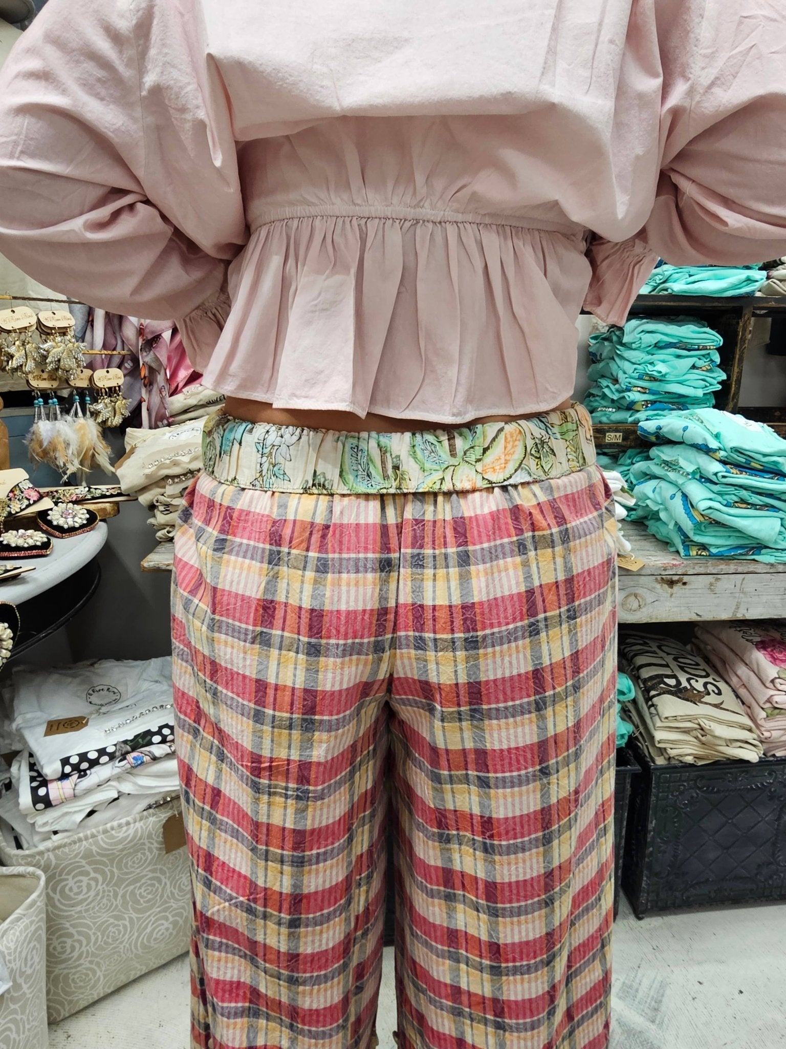 Reversible Plaid & Floral Roomy Boho Pant - ivyandlavyboutique A Rare Bird Shop