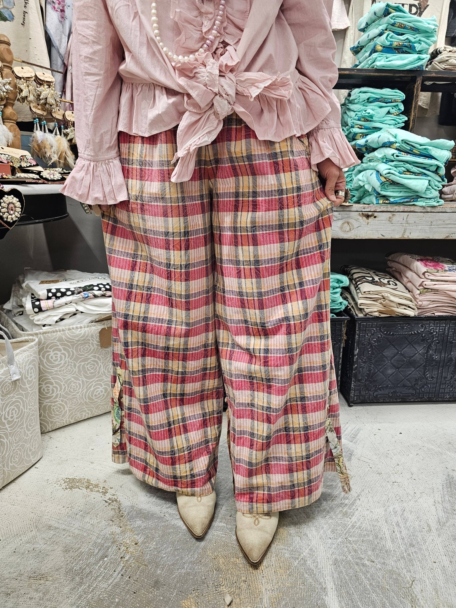 Reversible Plaid & Floral Roomy Boho Pant - ivyandlavyboutique A Rare Bird Shop