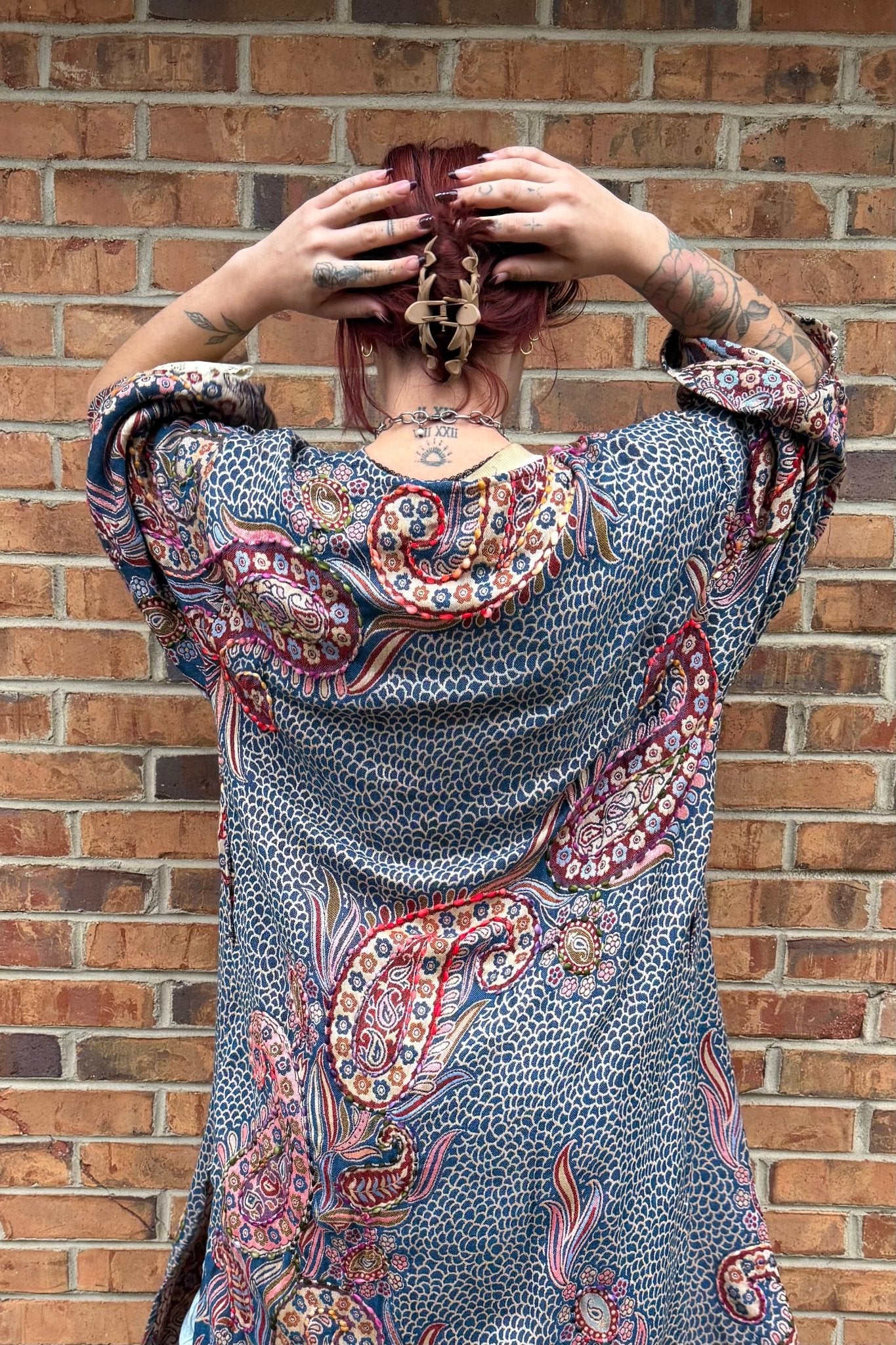 Rhea Navy Thick Stitch Duster - ivyandlavyboutique Raj Trading & Imports (USA) Inc.