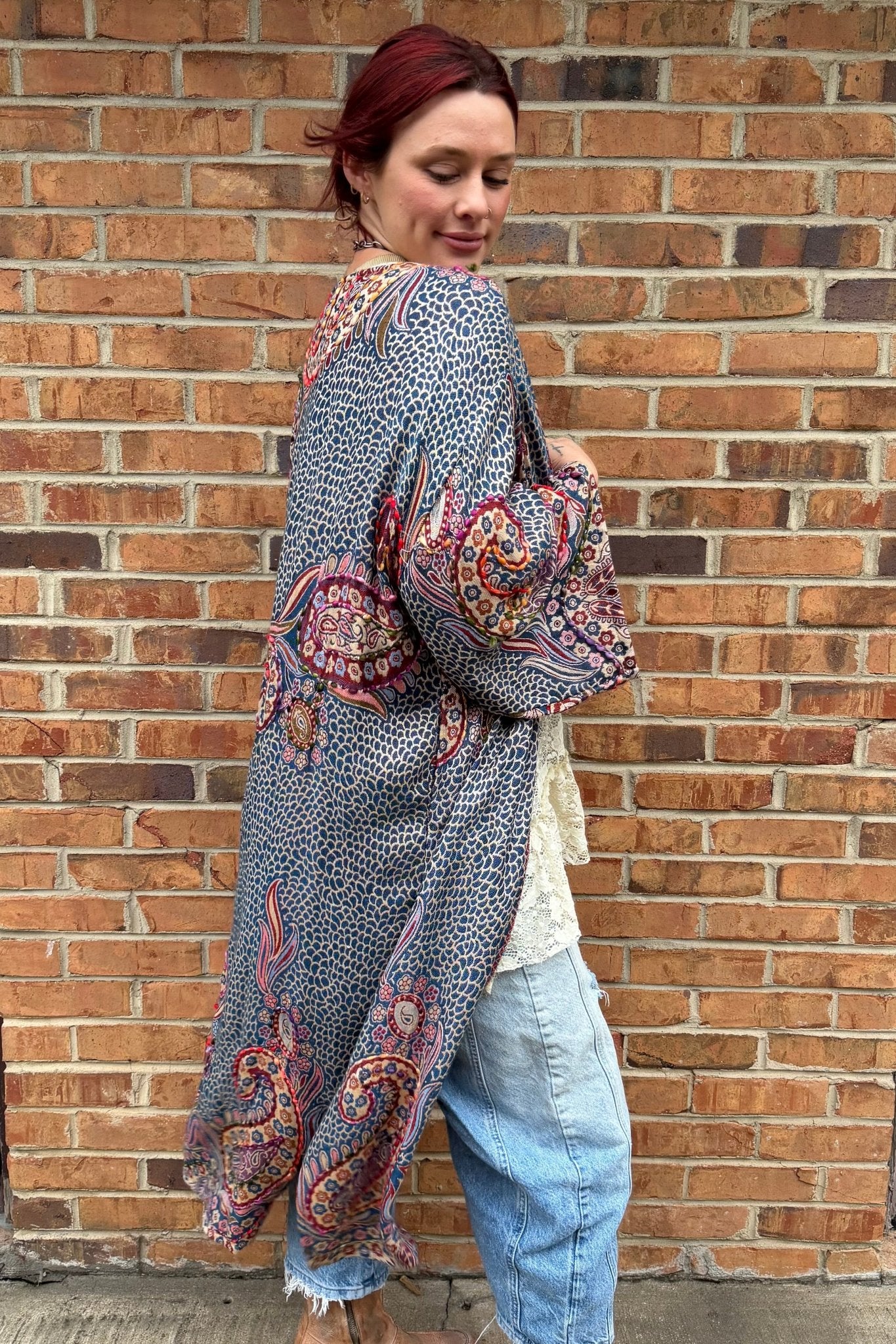 Rhea Navy Thick Stitch Duster - ivyandlavyboutique Raj Trading & Imports (USA) Inc.