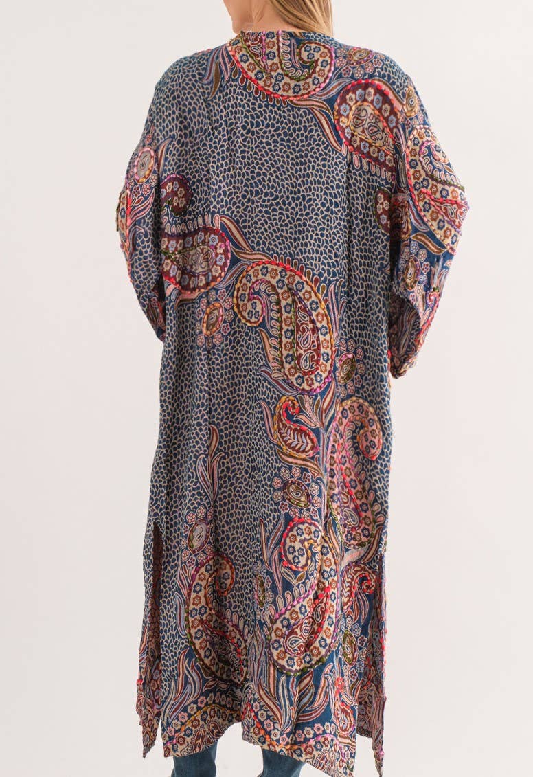 Rhea Navy Thick Stitch Duster - ivyandlavyboutique Raj Trading & Imports (USA) Inc.