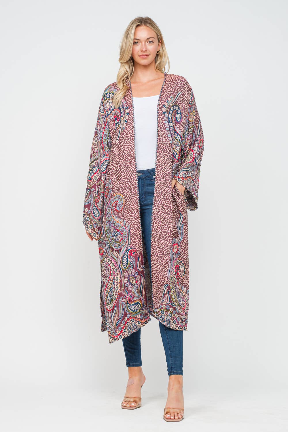 Rhea Plum Thick Stitch Duster - ivyandlavyboutique Raj Trading & Imports (USA) Inc.