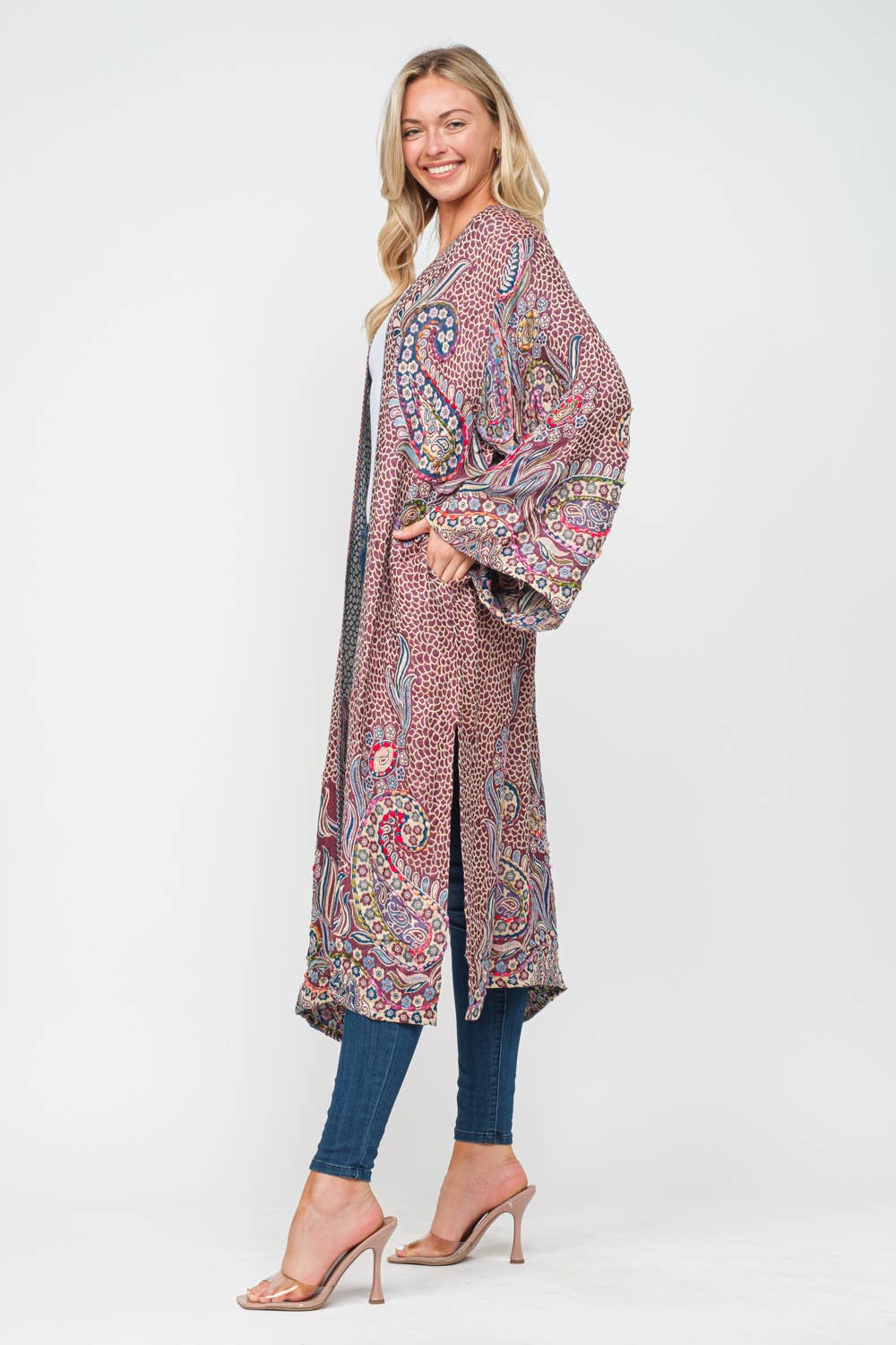 Rhea Plum Thick Stitch Duster - ivyandlavyboutique Raj Trading & Imports (USA) Inc.
