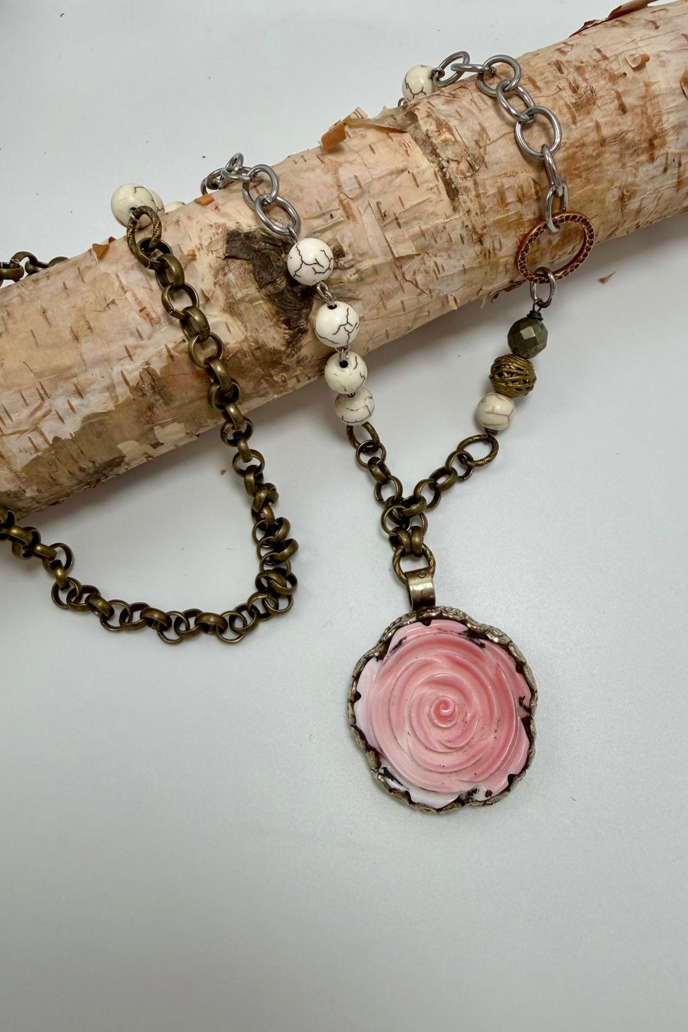 Rose in Pink Statement Handmade Necklace - ivyandlavyboutique ivyandlavyboutique