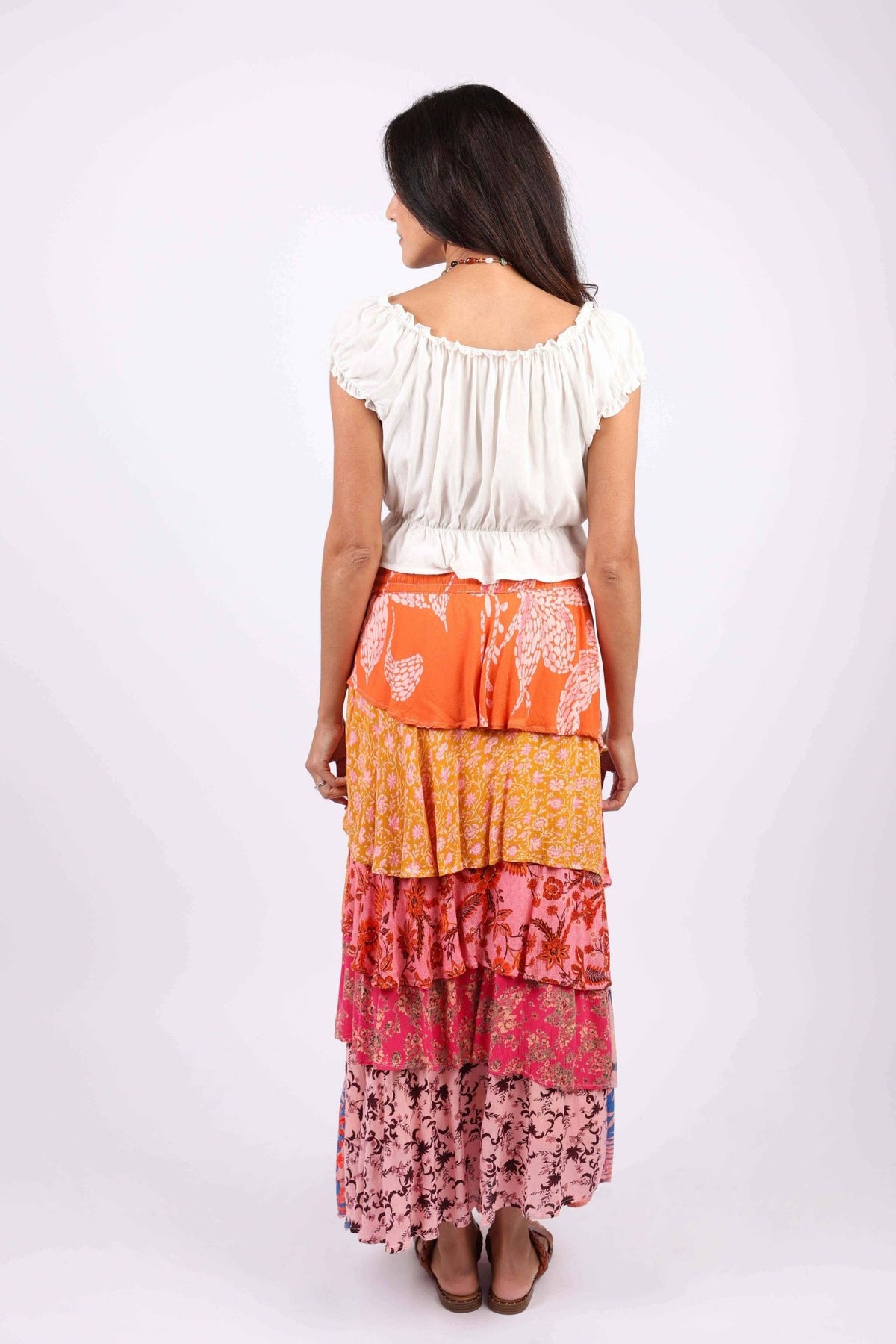 Rose Meadow Floral Patchwork Ruffle Skirt - ivyandlavyboutique Sacred Threads