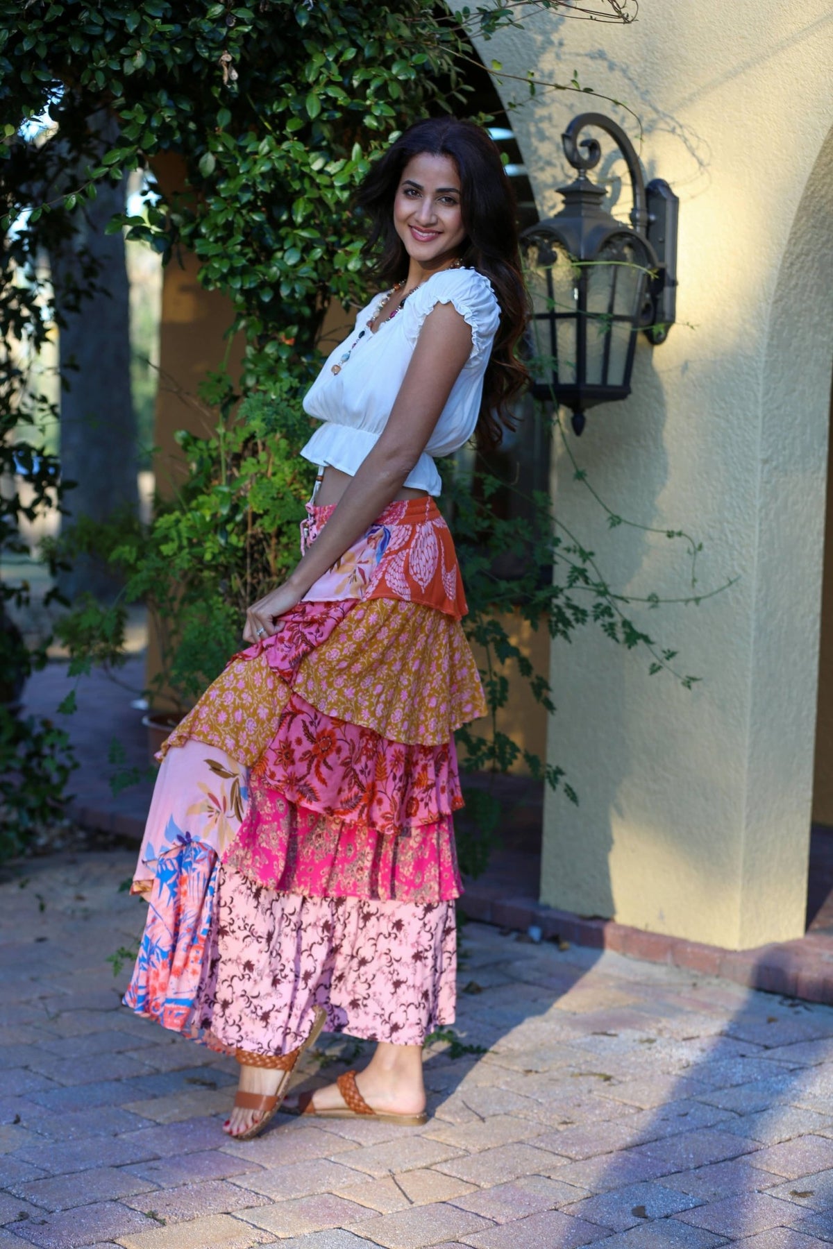 Rose Meadow Floral Patchwork Ruffle Skirt - ivyandlavyboutique Sacred Threads