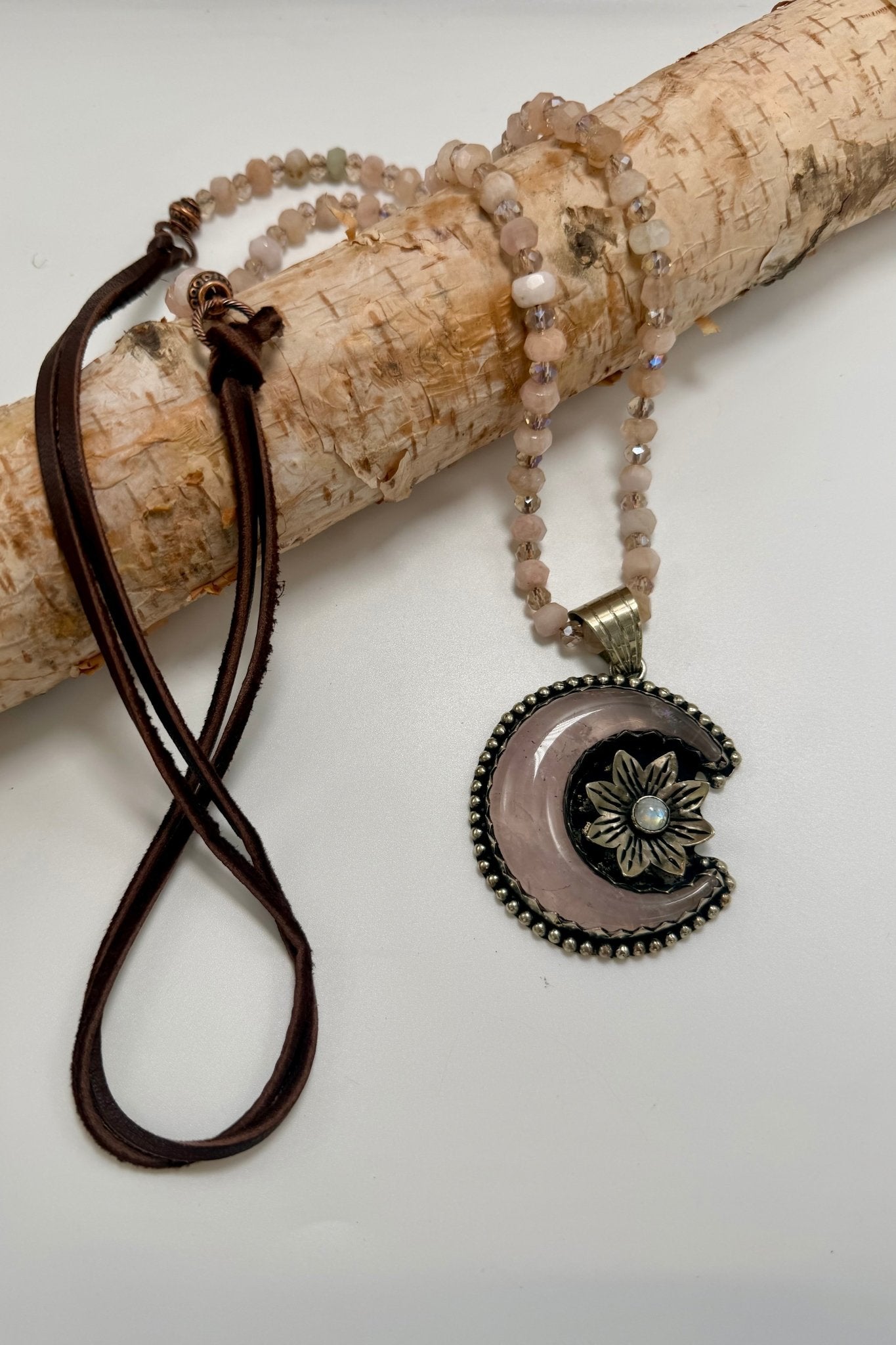 Rose Quartz & Moonstone Long Drop Necklace - ivyandlavyboutique ivyandlavyboutique