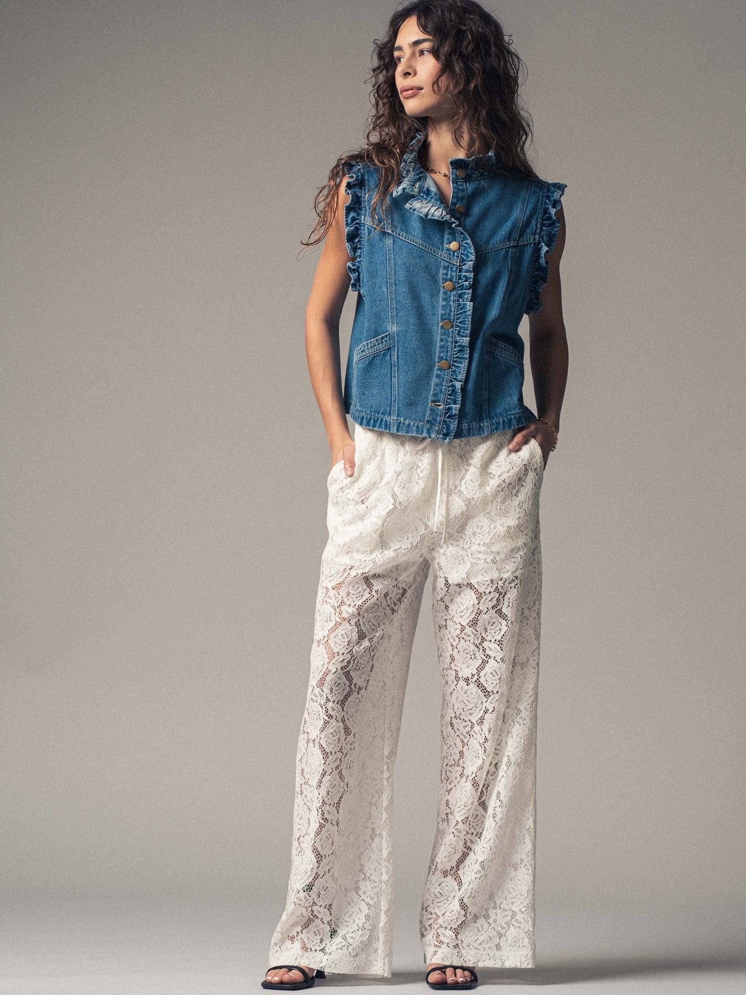 Rose Sheer Lace Comfy Wide - Leg Pants: - ivyandlavyboutique Fashion Week