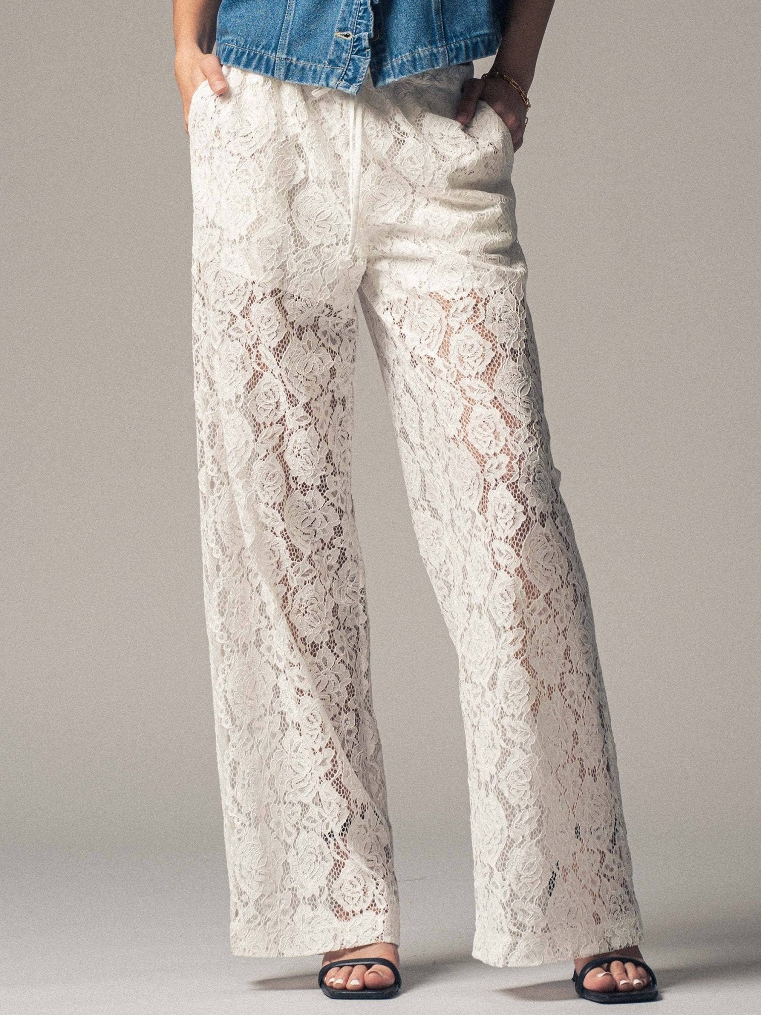 Rose Sheer Lace Comfy Wide - Leg Pants: - ivyandlavyboutique Fashion Week