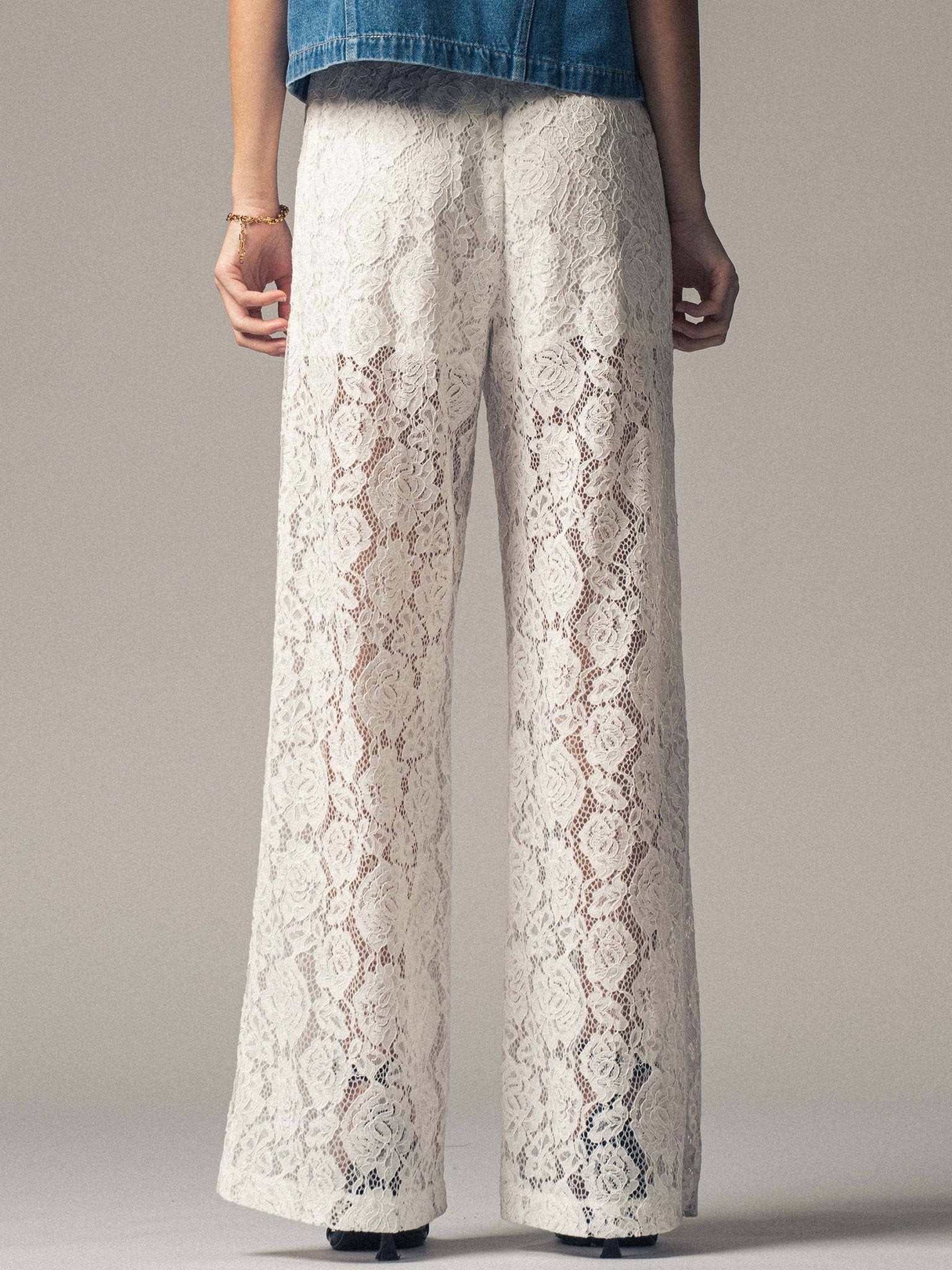 Rose Sheer Lace Comfy Wide - Leg Pants: - ivyandlavyboutique Fashion Week