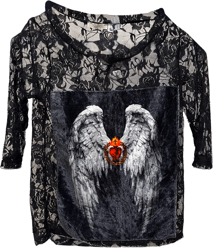 Roses w/Heart & Angel Wing Appliqué in Black - ivyandlavyboutique LeParisPetit by I Love Linen