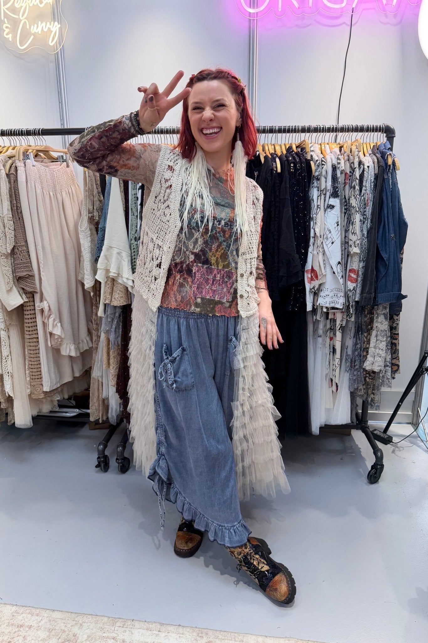 Ruffle Bottom Vest - ivyandlavyboutique Origami Apparel ~ Lace and Crochet inspired