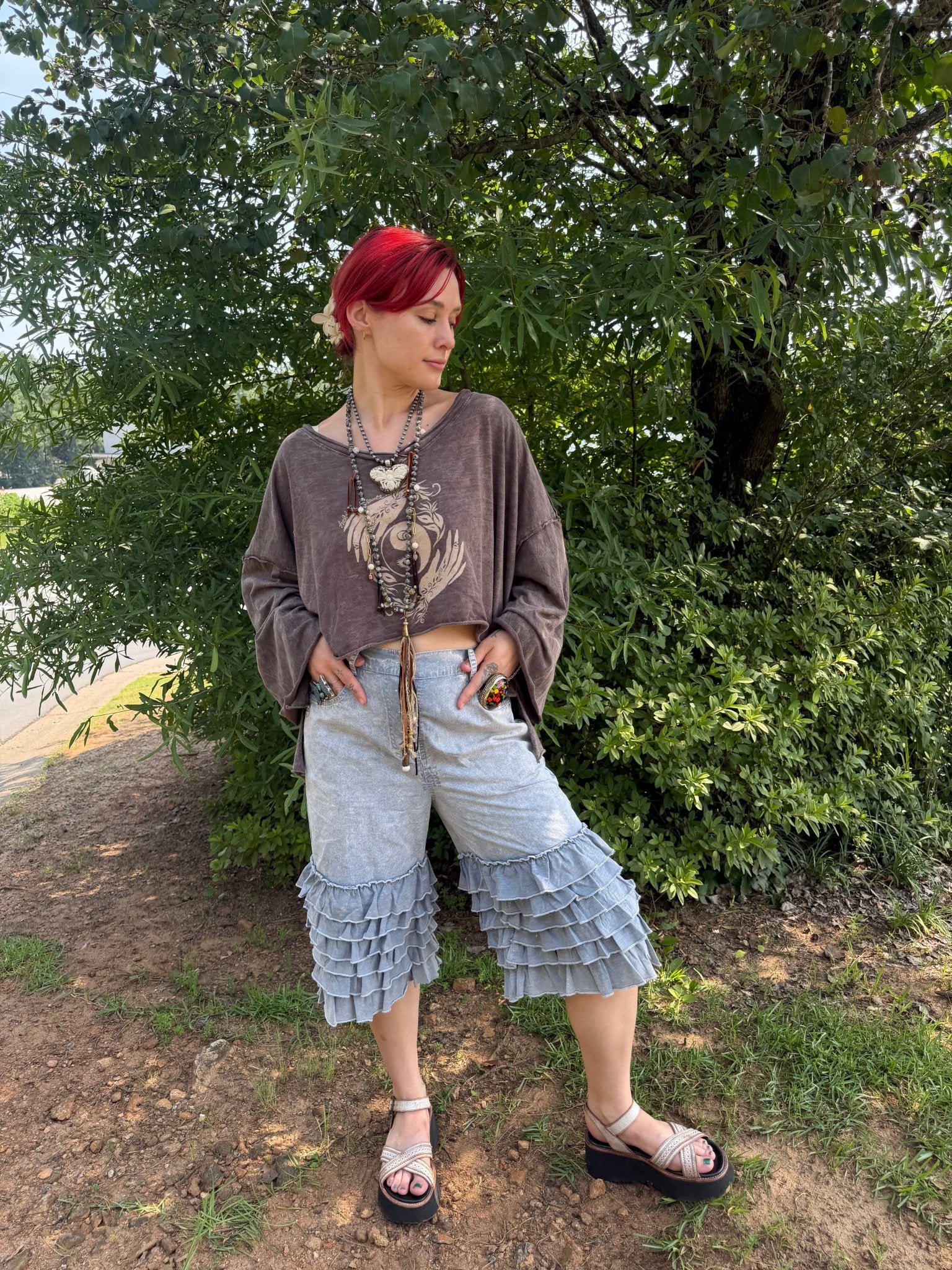 Ruffle My Feathers Bloomer Shorts - ivyandlavyboutique Blue Velvet