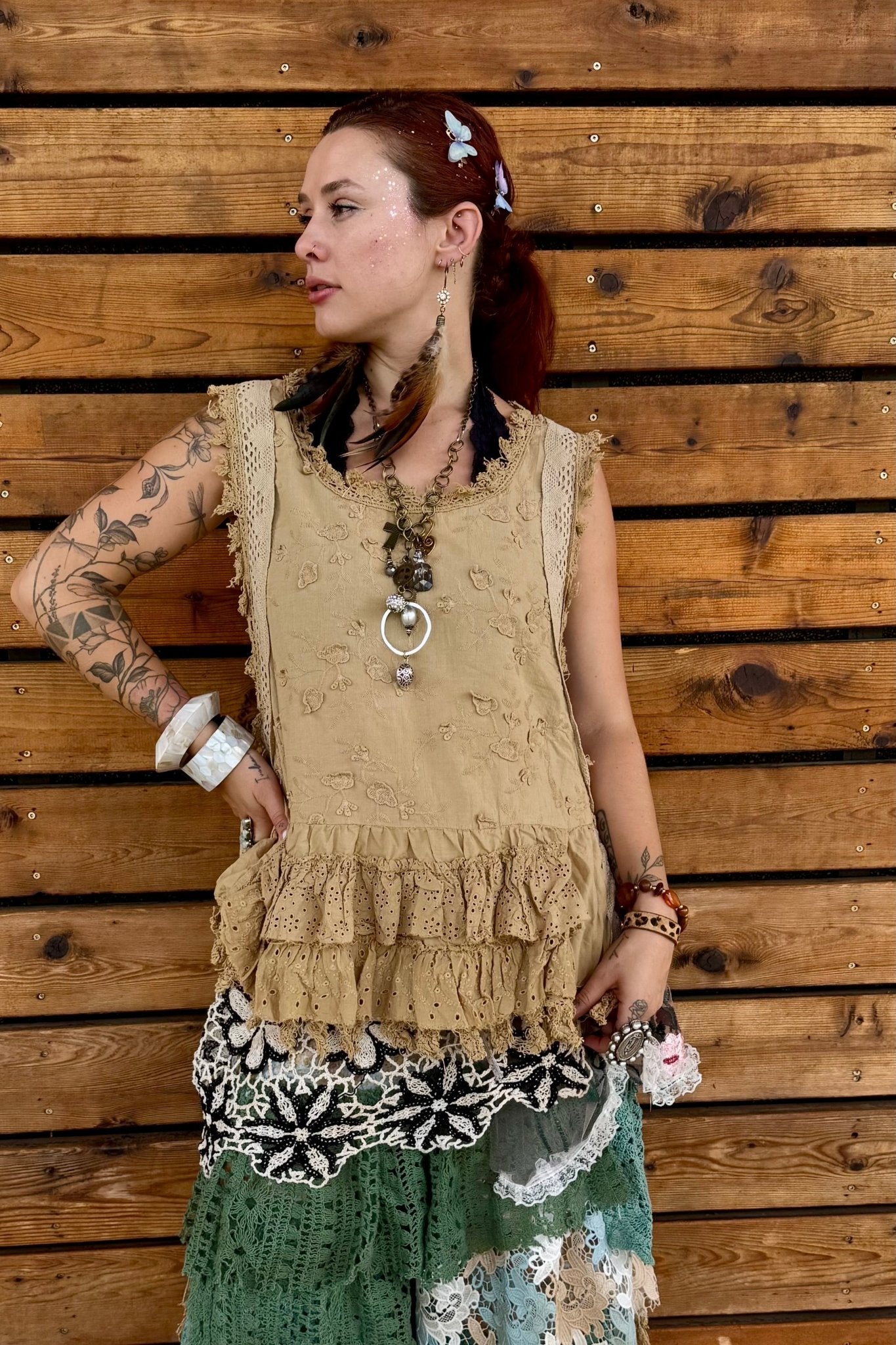 Ruffle Up High - Lo Top Tea Stain - ivyandlavyboutique Jaded Gypsy