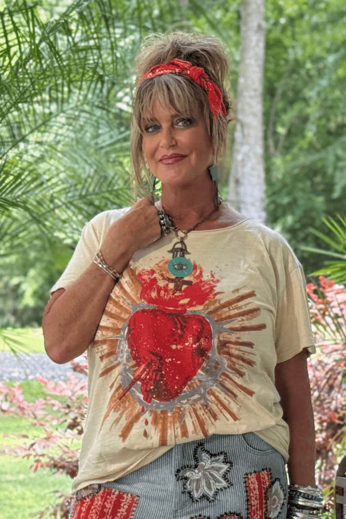 Sacred Heart Moon Dance Distressed Cotton Tee - ivyandlavyboutique Jaded Gypsy