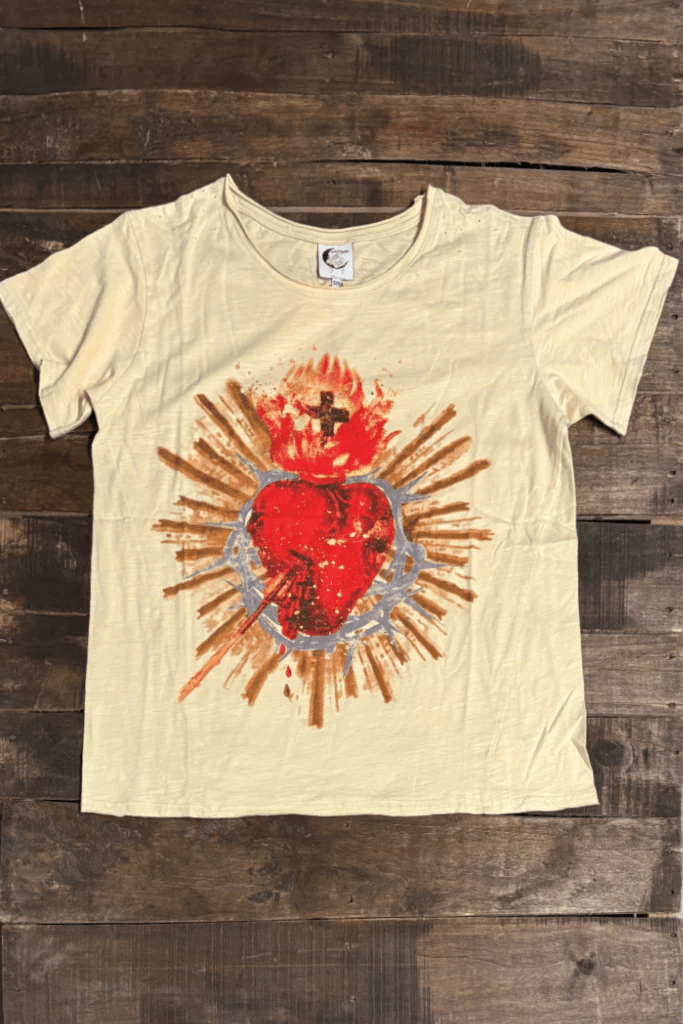 Sacred Heart Moon Dance Distressed Cotton Tee - ivyandlavyboutique Jaded Gypsy
