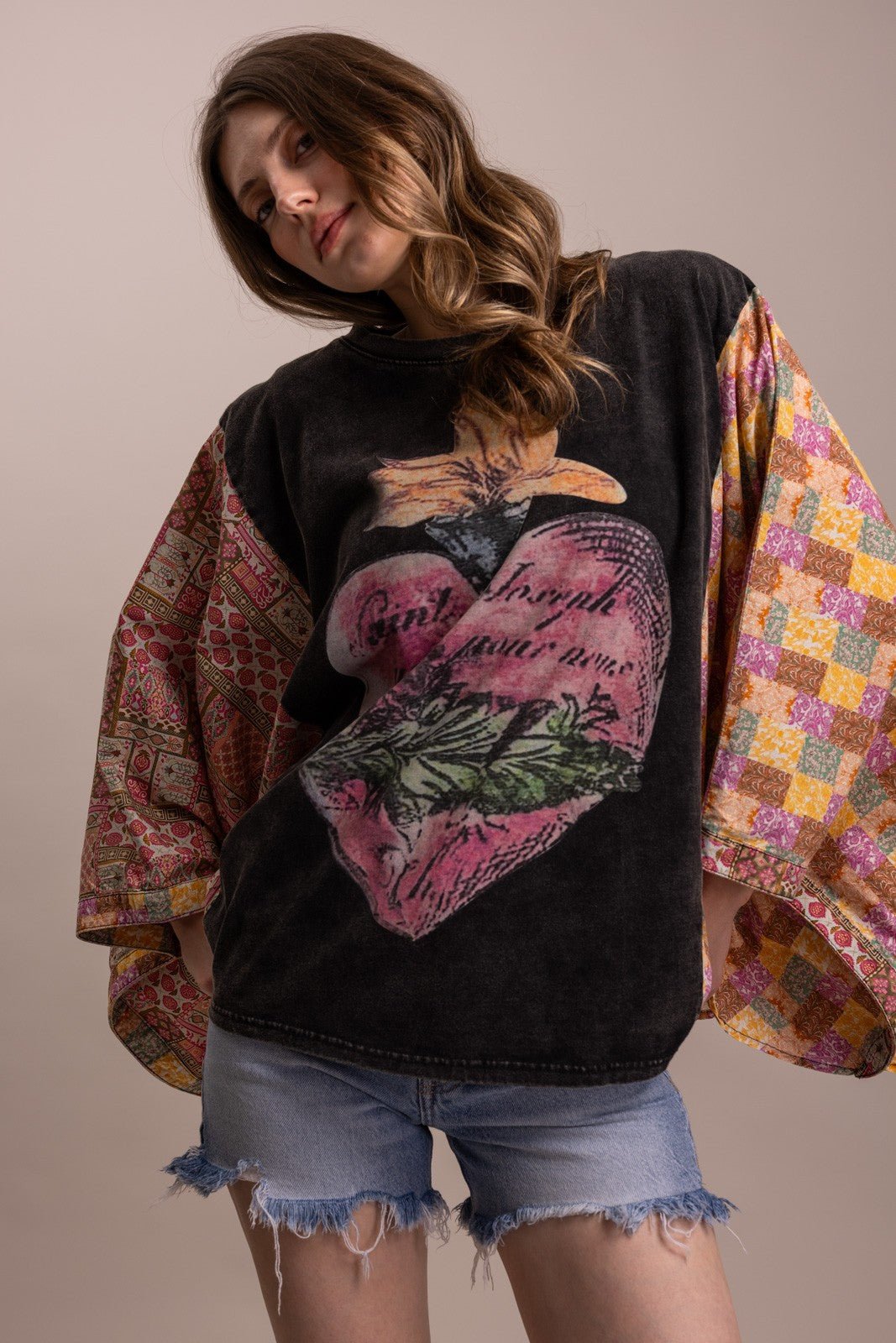 Sacred Heart Oversized Poncho Top - ivyandlavyboutique Blue Velvet