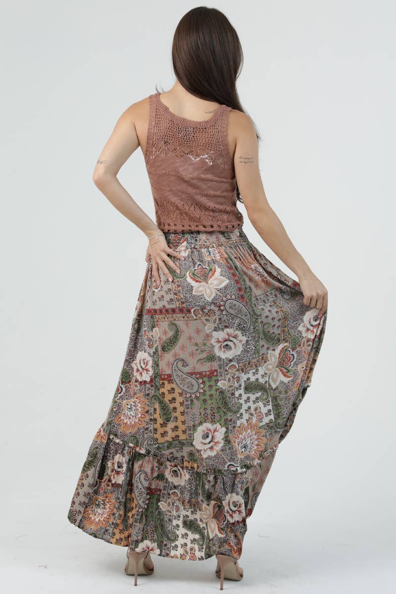 Safari Smocked Waist Midi Skirt - ivyandlavyboutique ANGIE