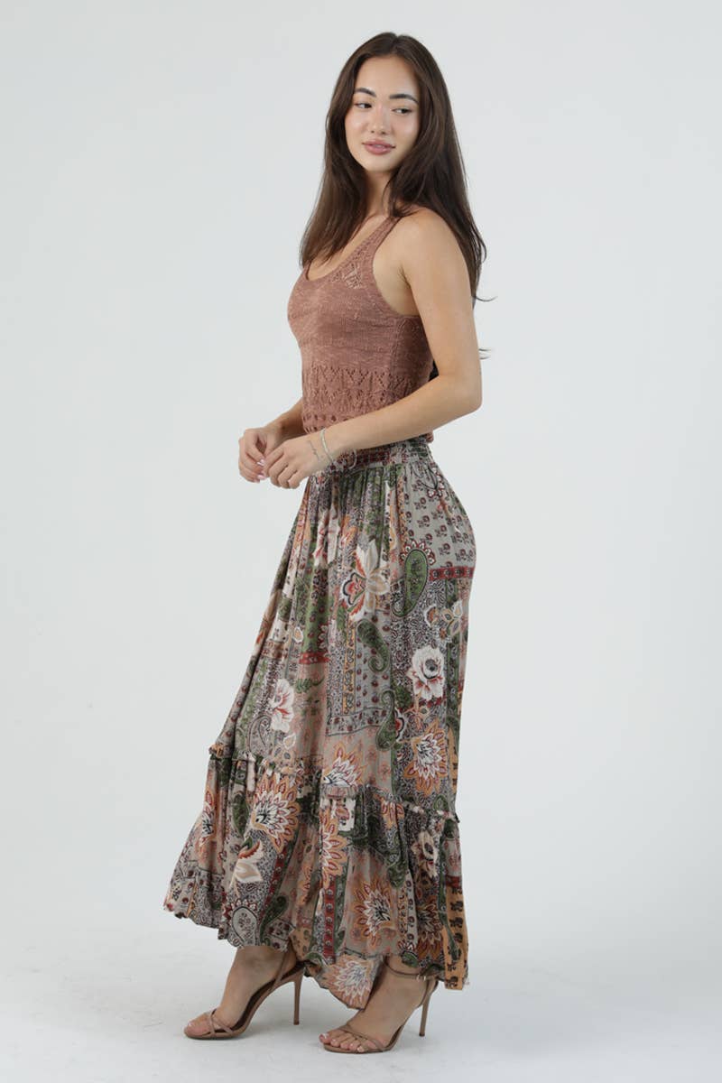 Safari Smocked Waist Midi Skirt - ivyandlavyboutique ANGIE