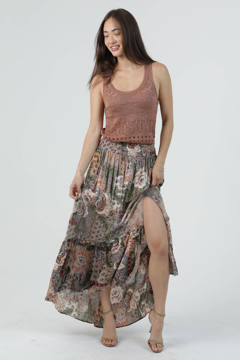 Safari Smocked Waist Midi Skirt - ivyandlavyboutique ANGIE