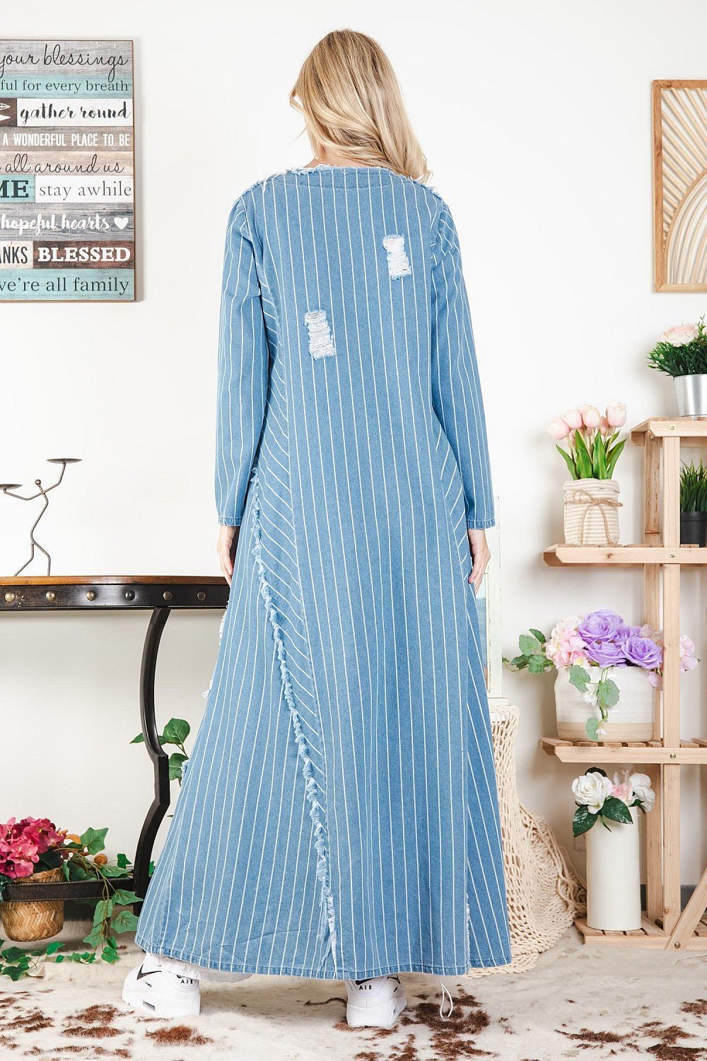 Sale - Everyday Casual Striped Cardigan - ivyandlavyboutique Blue Velvet