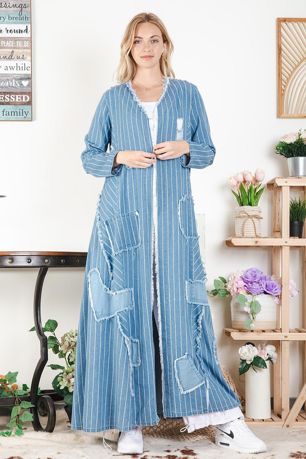 Sale - Everyday Casual Striped Cardigan - ivyandlavyboutique Blue Velvet