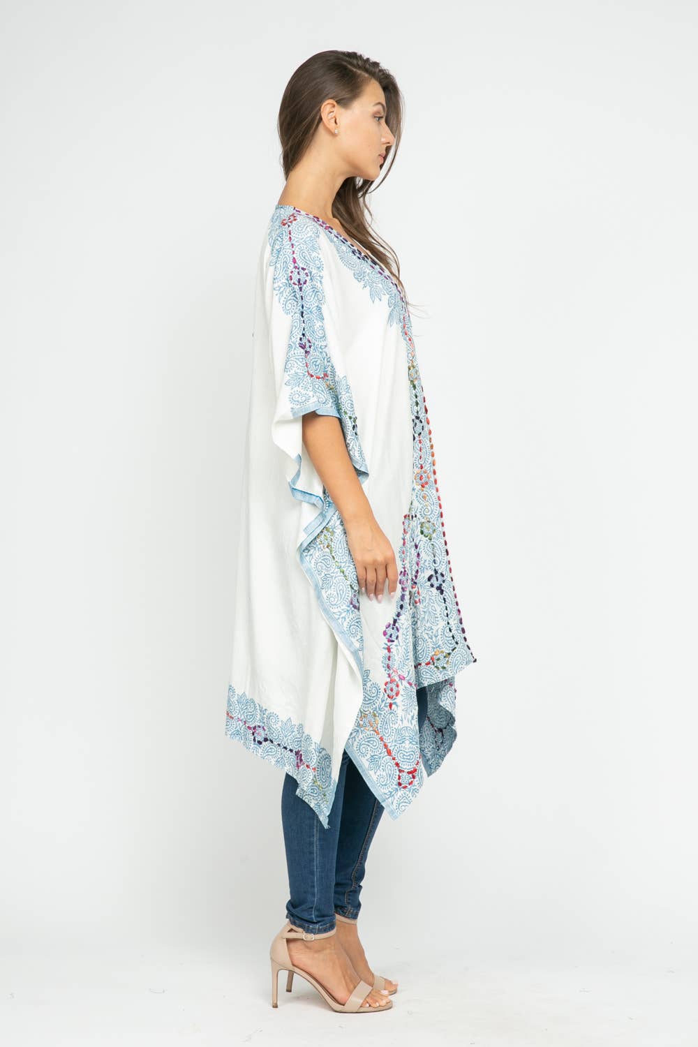 Sale - Tatiana White Blue Thick Stitch Kimono Short Sleeve - ivyandlavyboutique Raj Trading & Imports (USA) Inc.