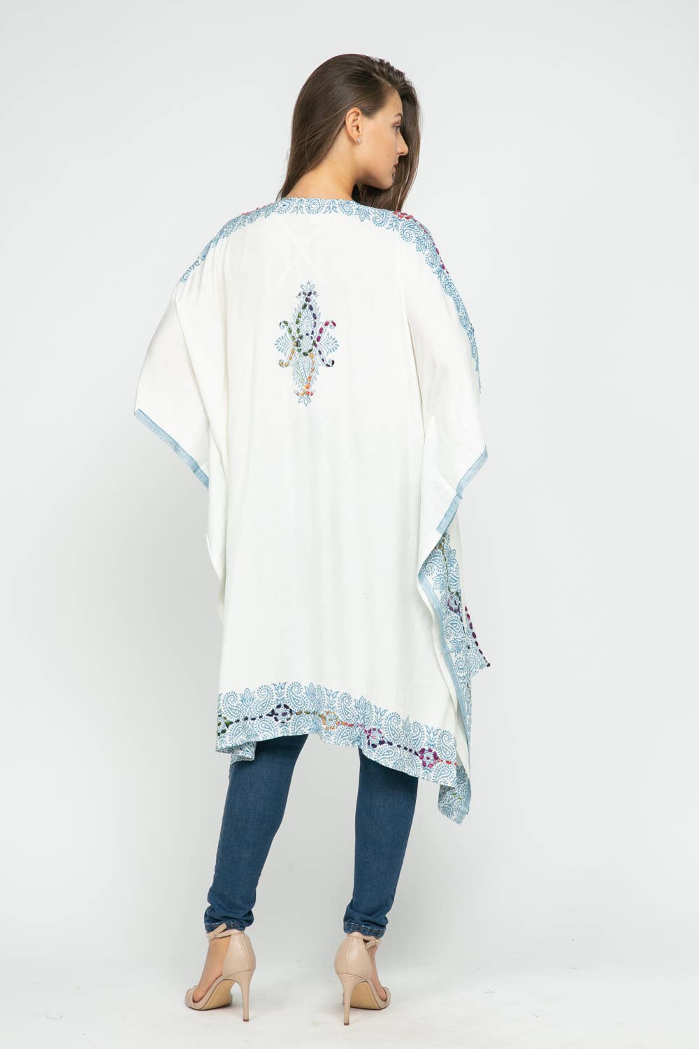 Sale - Tatiana White Blue Thick Stitch Kimono Short Sleeve - ivyandlavyboutique Raj Trading & Imports (USA) Inc.