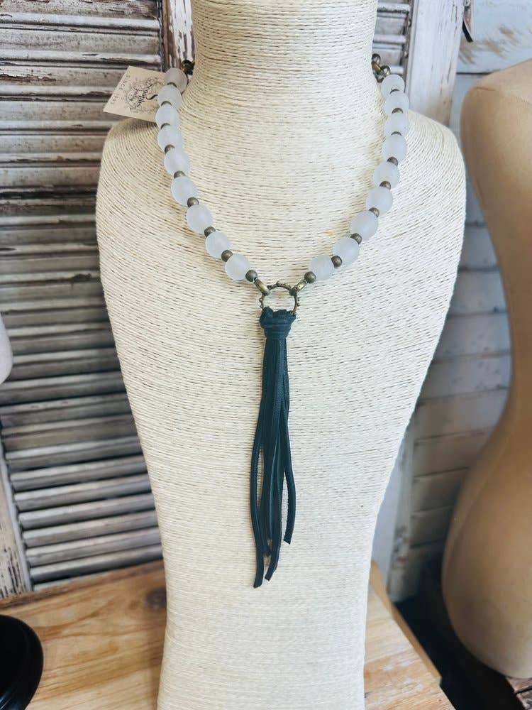 Sea Glass Tassel Necklace - ivyandlavyboutique Scooples Jewelry