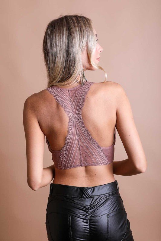 Seamless Front Lace Racerback Bralette - ivyandlavyboutique Leto Accessories