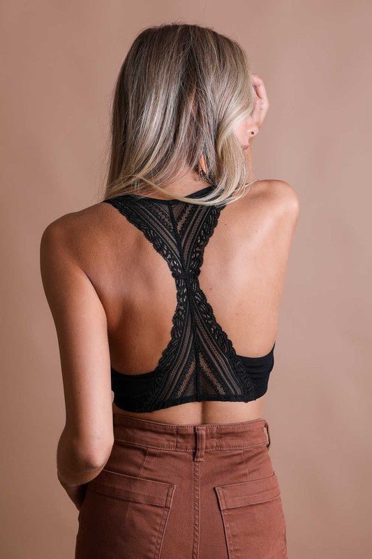 Seamless Front Lace Racerback Bralette - ivyandlavyboutique Leto Accessories