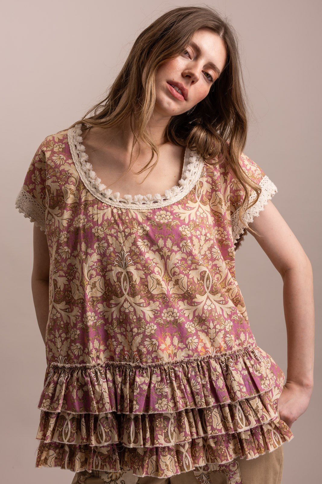 Selena Floral Ruffle Hem Blouse Floral Ruffle Hem Blouse - ivyandlavyboutique Blue Velvet