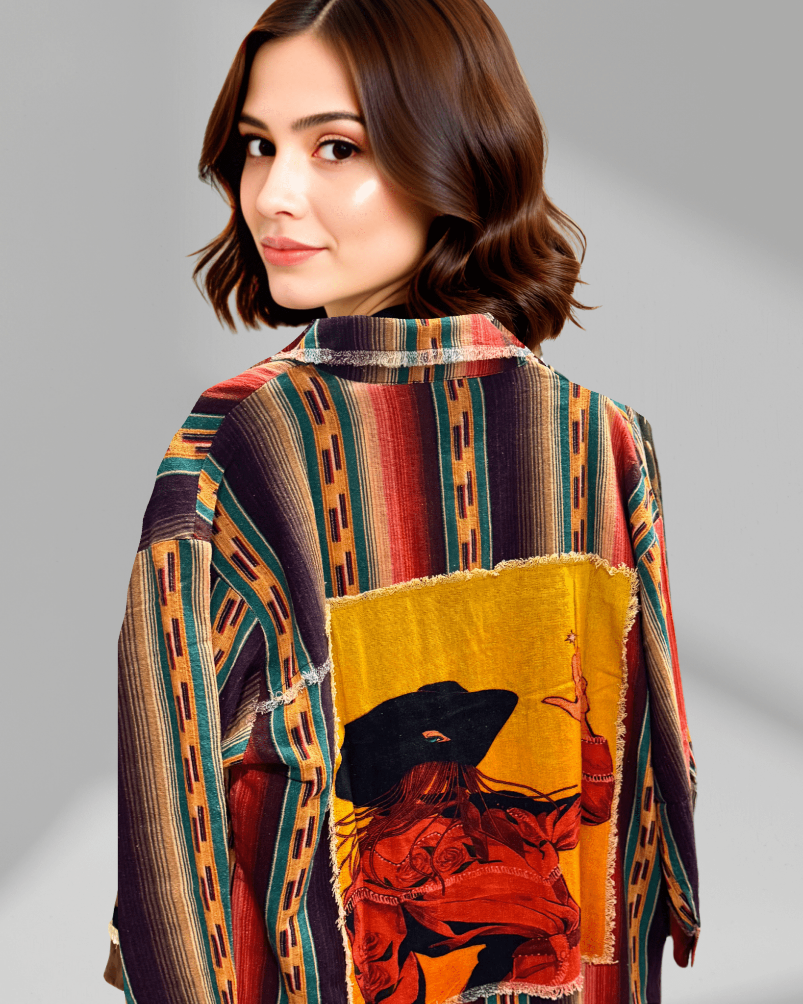 Shacket with Cowgirl Print Patchwork on Back - ivyandlavyboutique LeParisPetit by I Love Linen