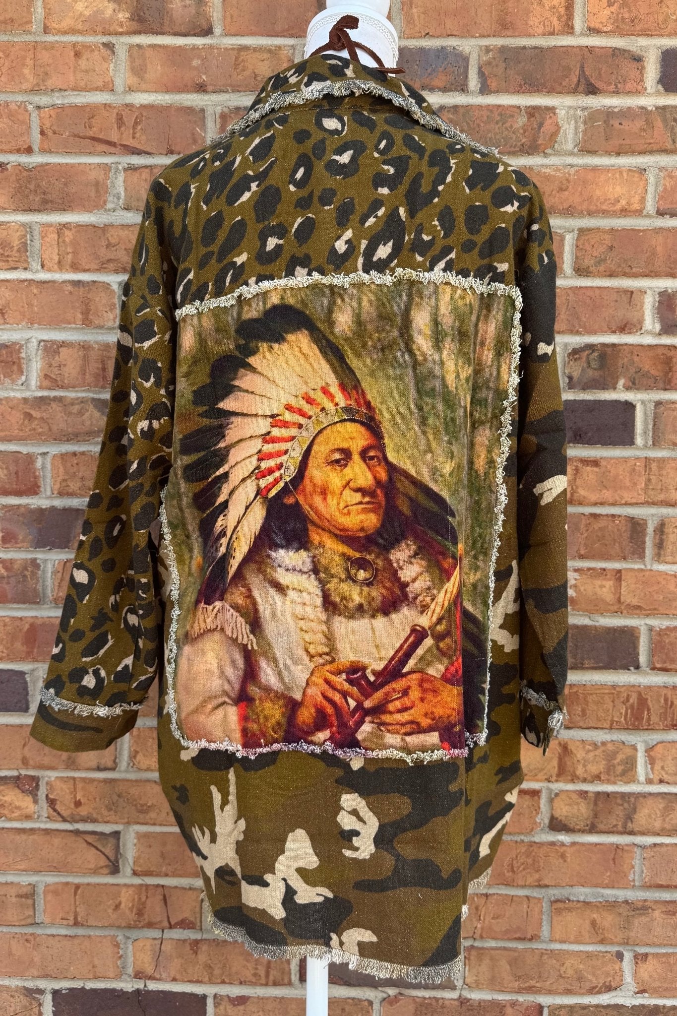 Shacket with Leopard/Camo & Geronimo Patchwork on Back - ivyandlavyboutique LeParisPetit by I Love Linen