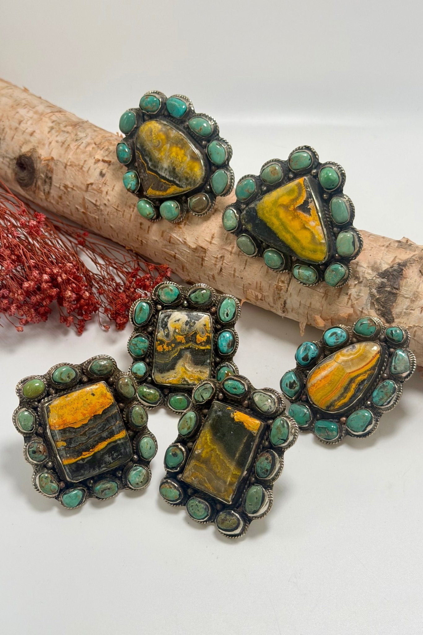 Shapes Big Bumble Bee Jasper w/ Turquoise Rings - ivyandlavyboutique ivyandlavyboutique