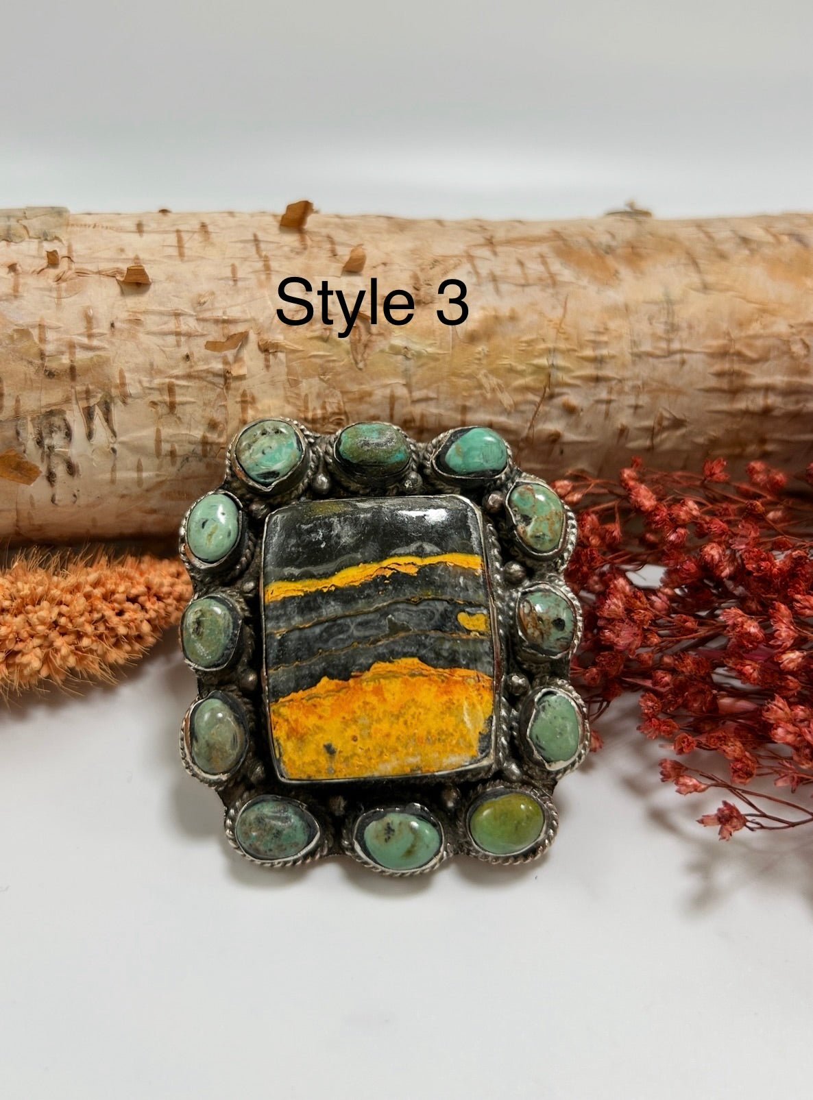 Shapes Big Bumble Bee Jasper w/ Turquoise Rings - ivyandlavyboutique ivyandlavyboutique