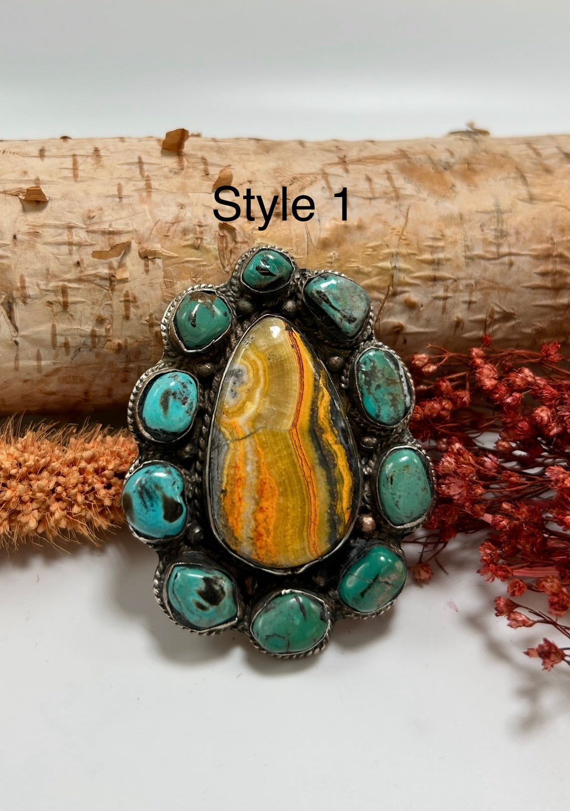 Shapes Big Bumble Bee Jasper w/ Turquoise Rings - ivyandlavyboutique ivyandlavyboutique